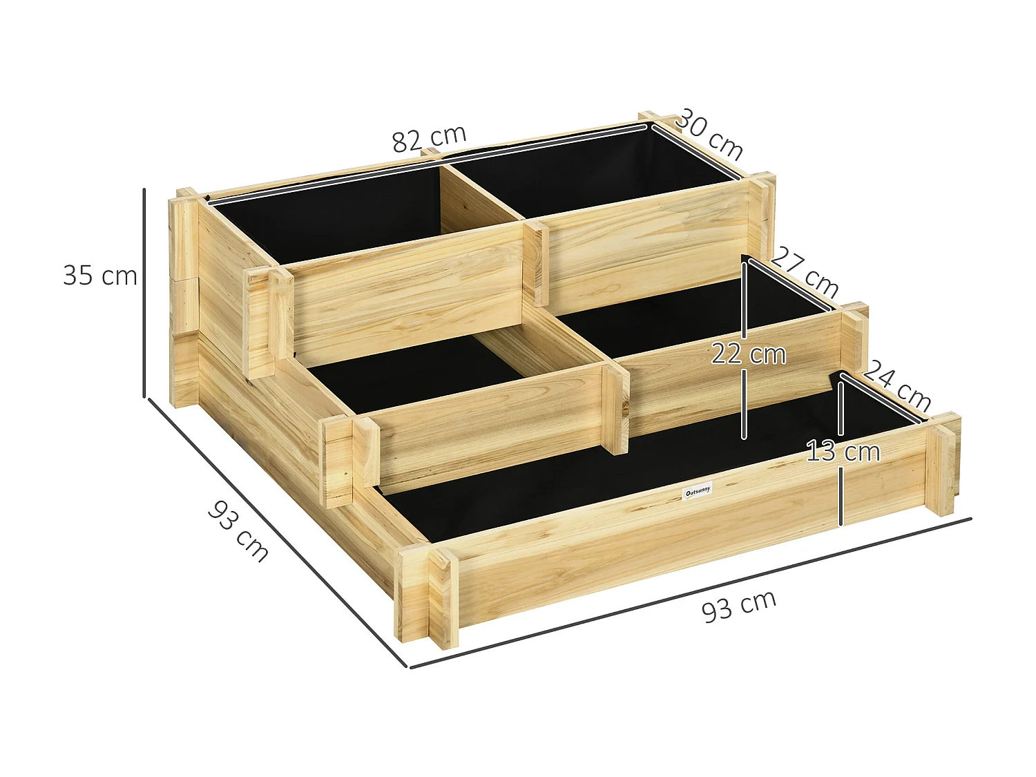 Orto rialzato a 3 livelli per piante da giardino in legno