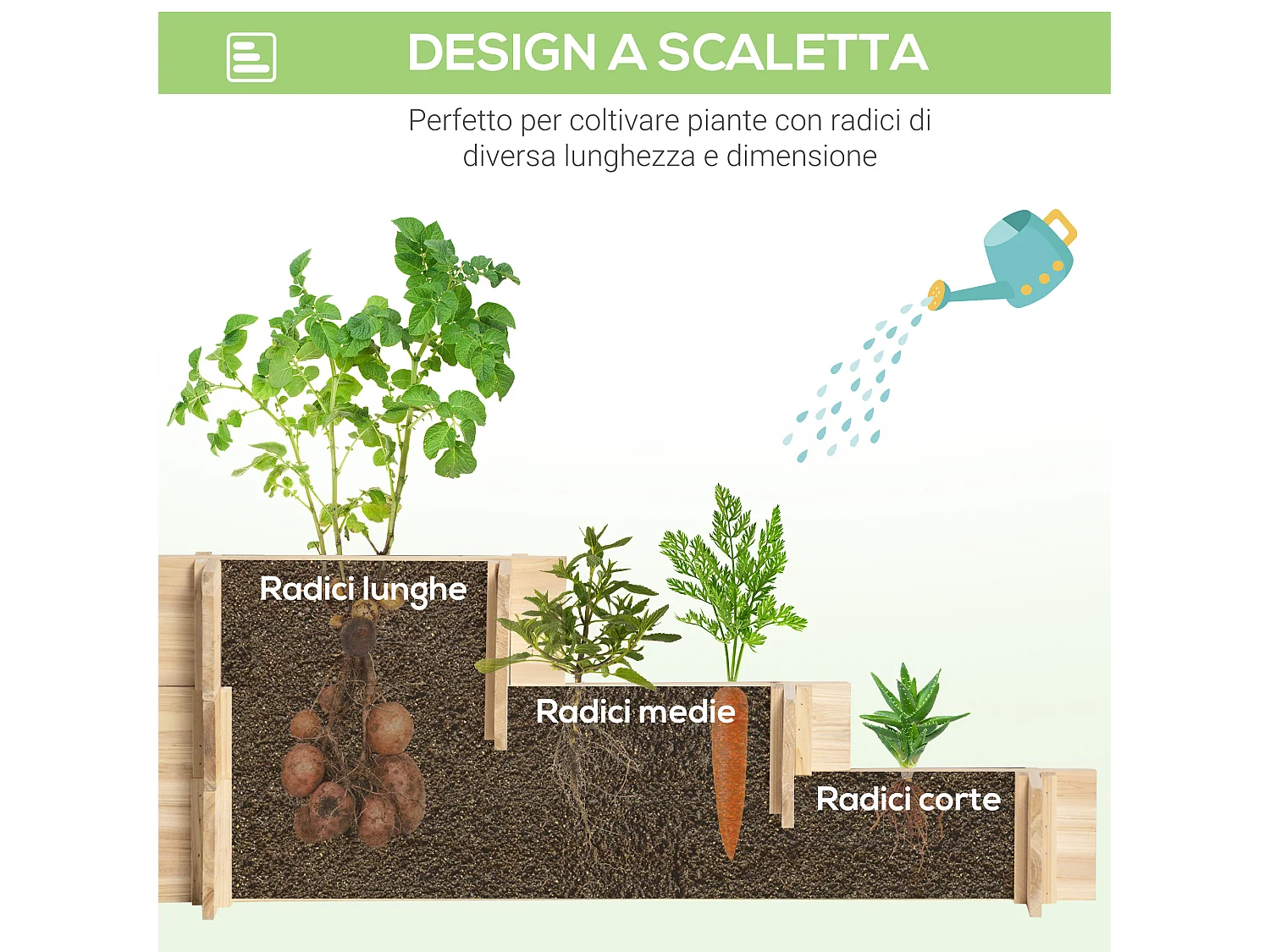 Orto rialzato a 3 livelli per piante da giardino in legno