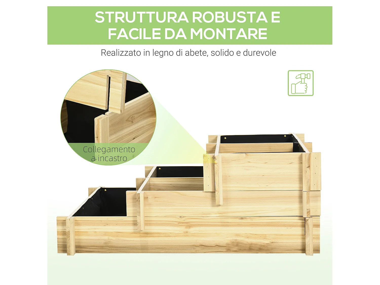 Orto rialzato a 3 livelli per piante da giardino in legno