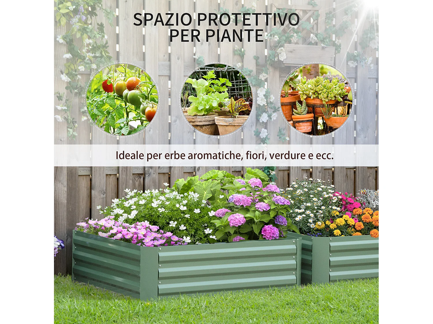 Set di 2 letti per orto rialzati in acciaio zincato 100x100cm