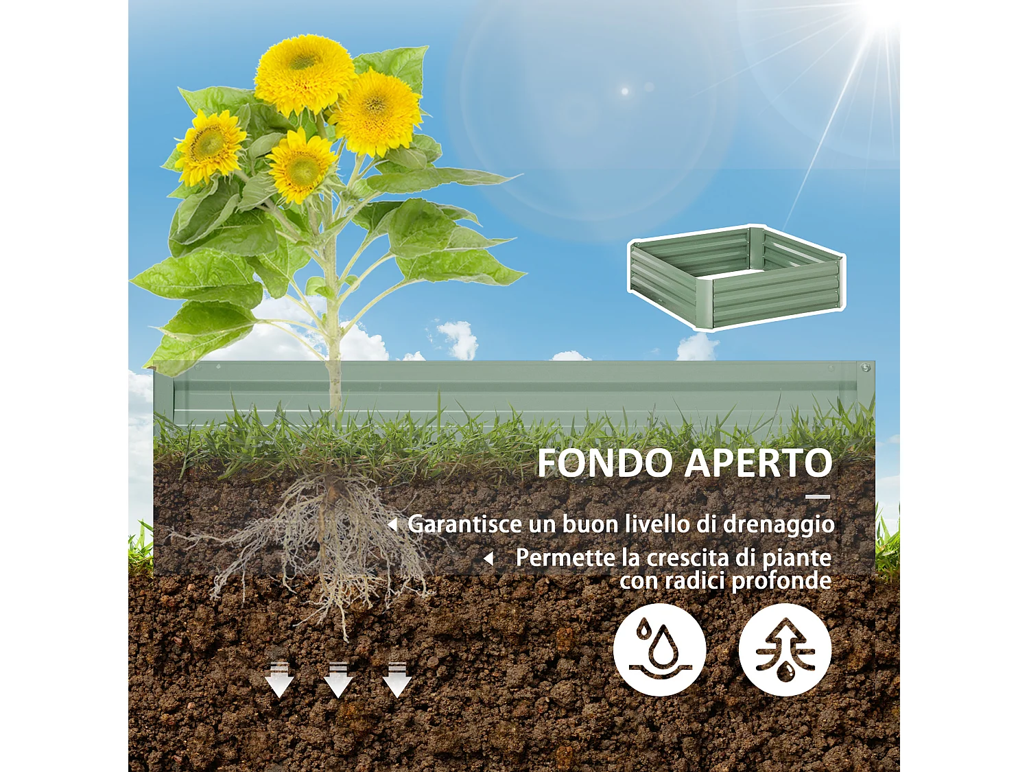 Set di 2 letti per orto rialzati in acciaio zincato 100x100cm