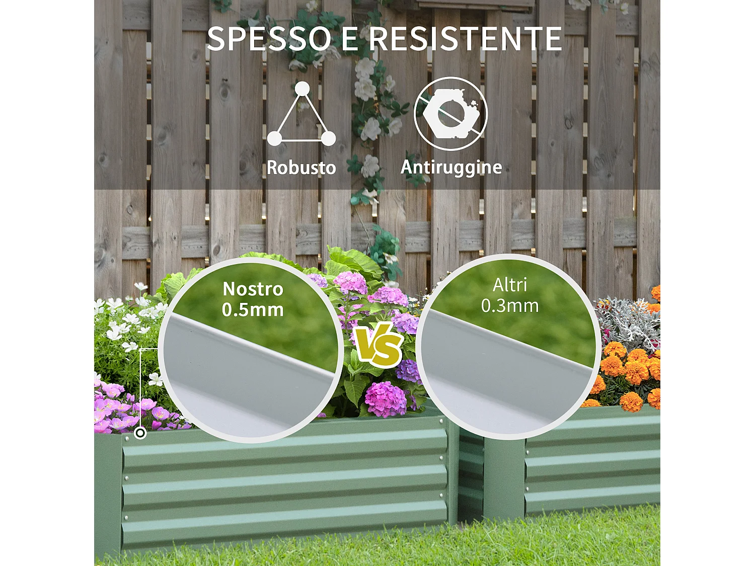 Set di 2 letti per orto rialzati in acciaio zincato 100x100cm