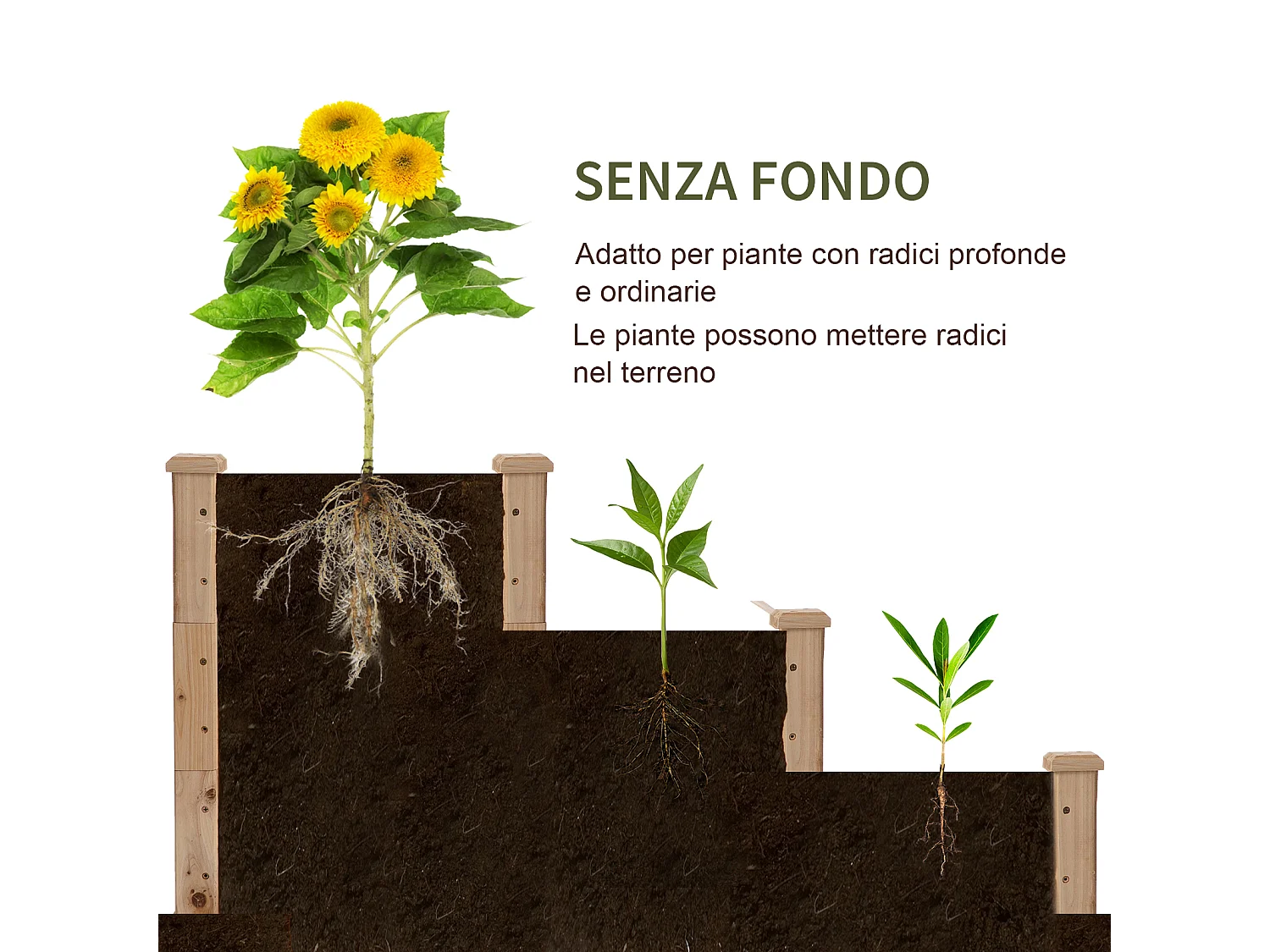 Lettino per orto rialzato a 3 livelli in legno naturale