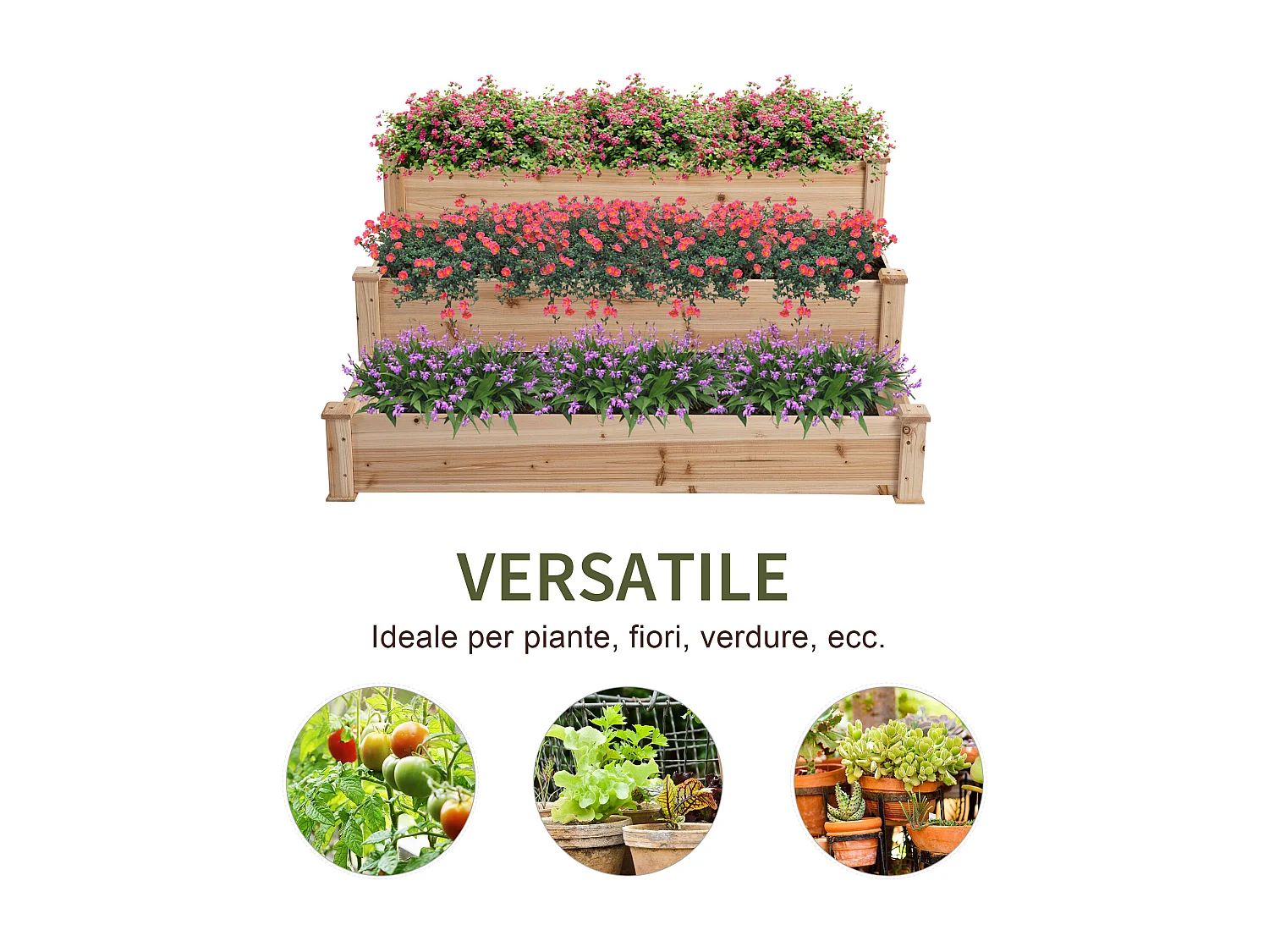 Lettino per orto rialzato a 3 livelli in legno naturale