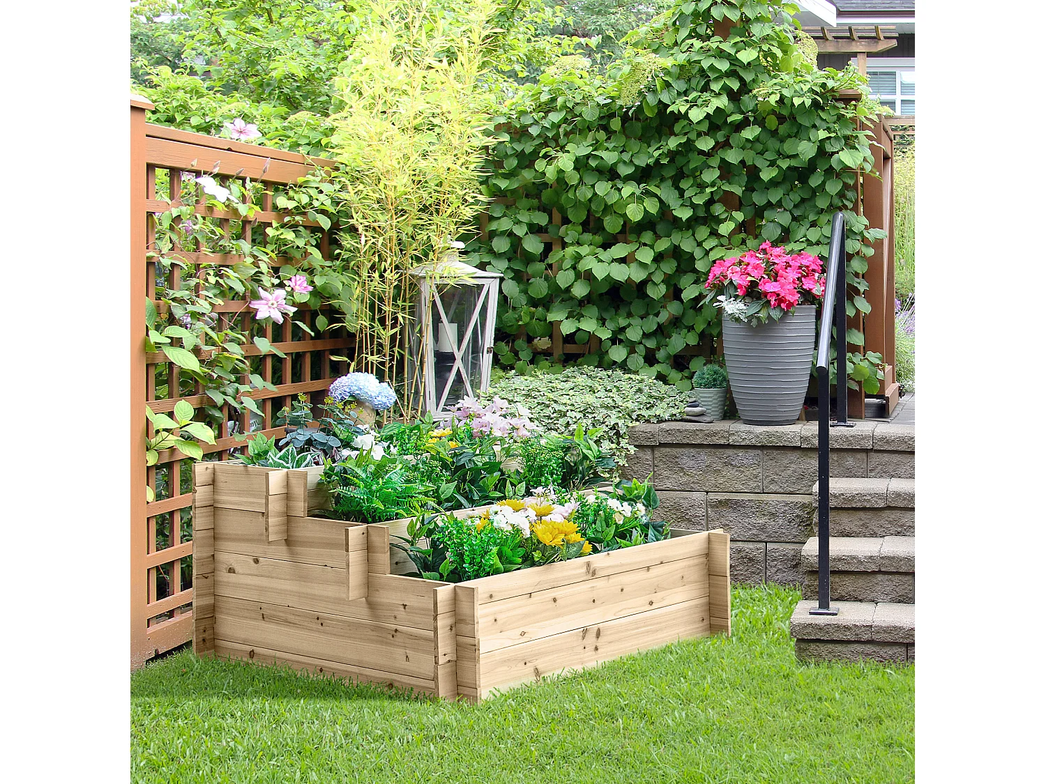 Fioriera in legno a 3 livelli cassetta per orto 120x100x54cm