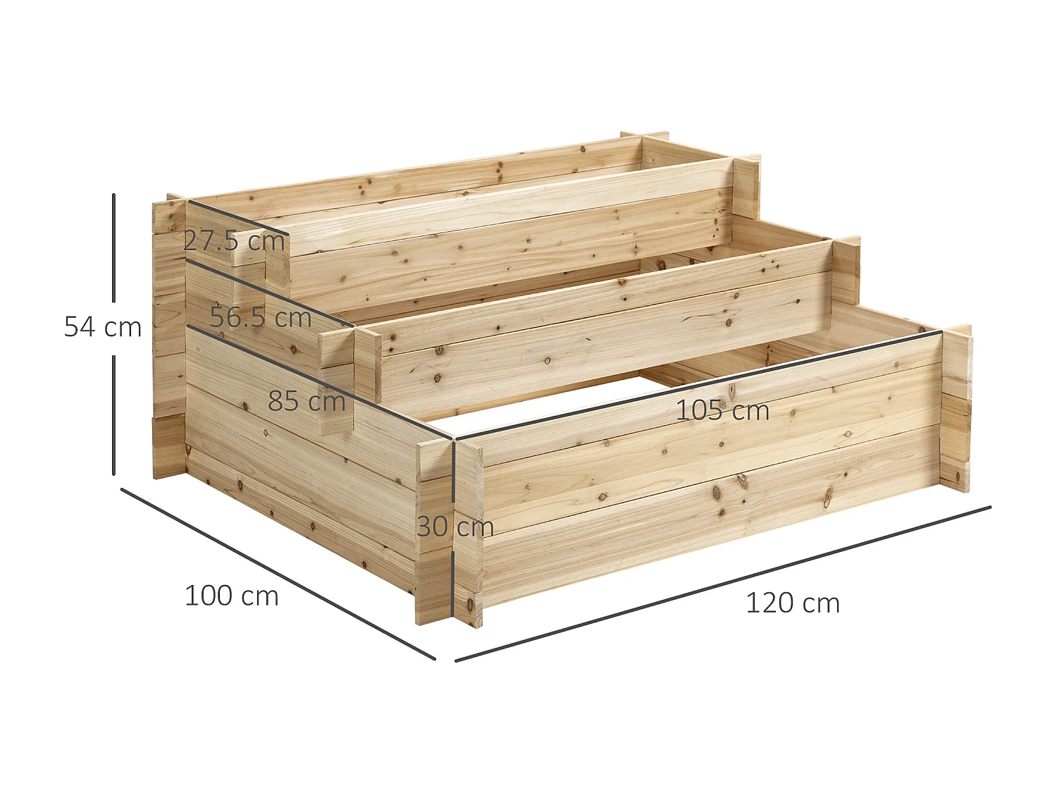 Fioriera in legno a 3 livelli cassetta per orto 120x100x54cm