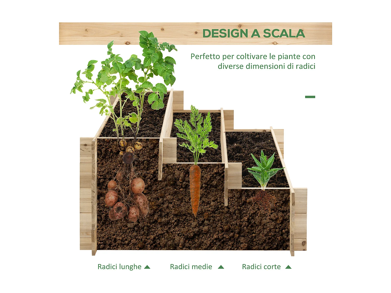 Fioriera in legno a 3 livelli cassetta per orto 120x100x54cm