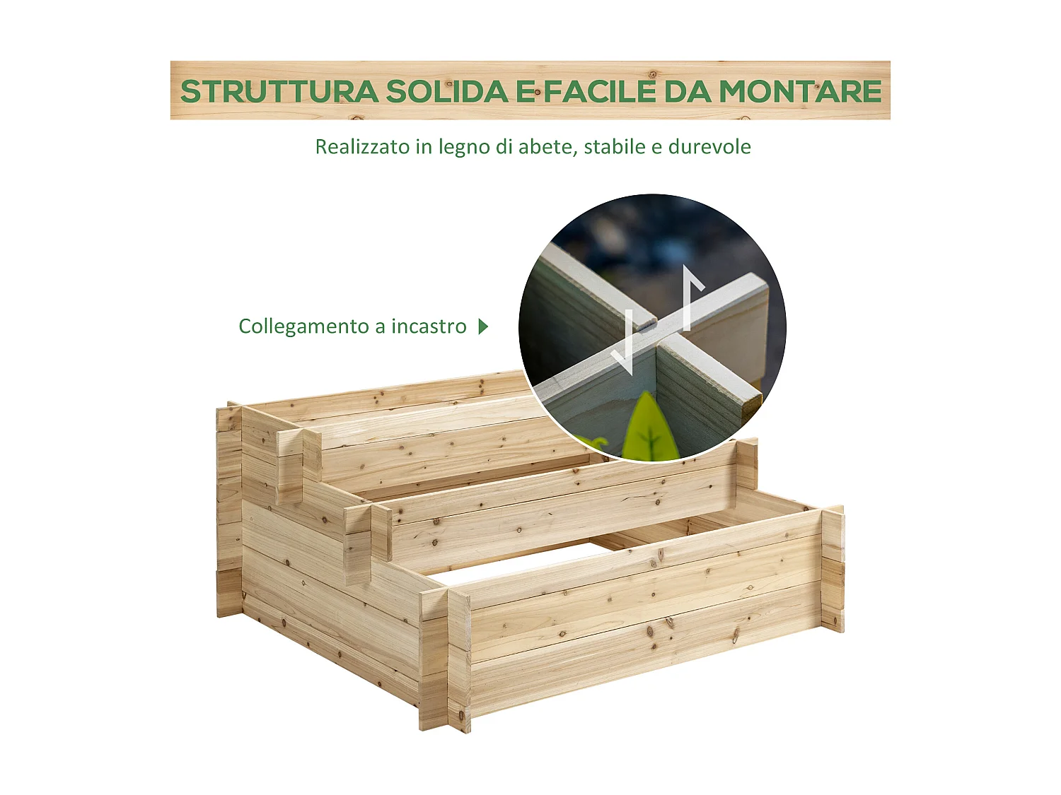 Fioriera in legno a 3 livelli cassetta per orto 120x100x54cm