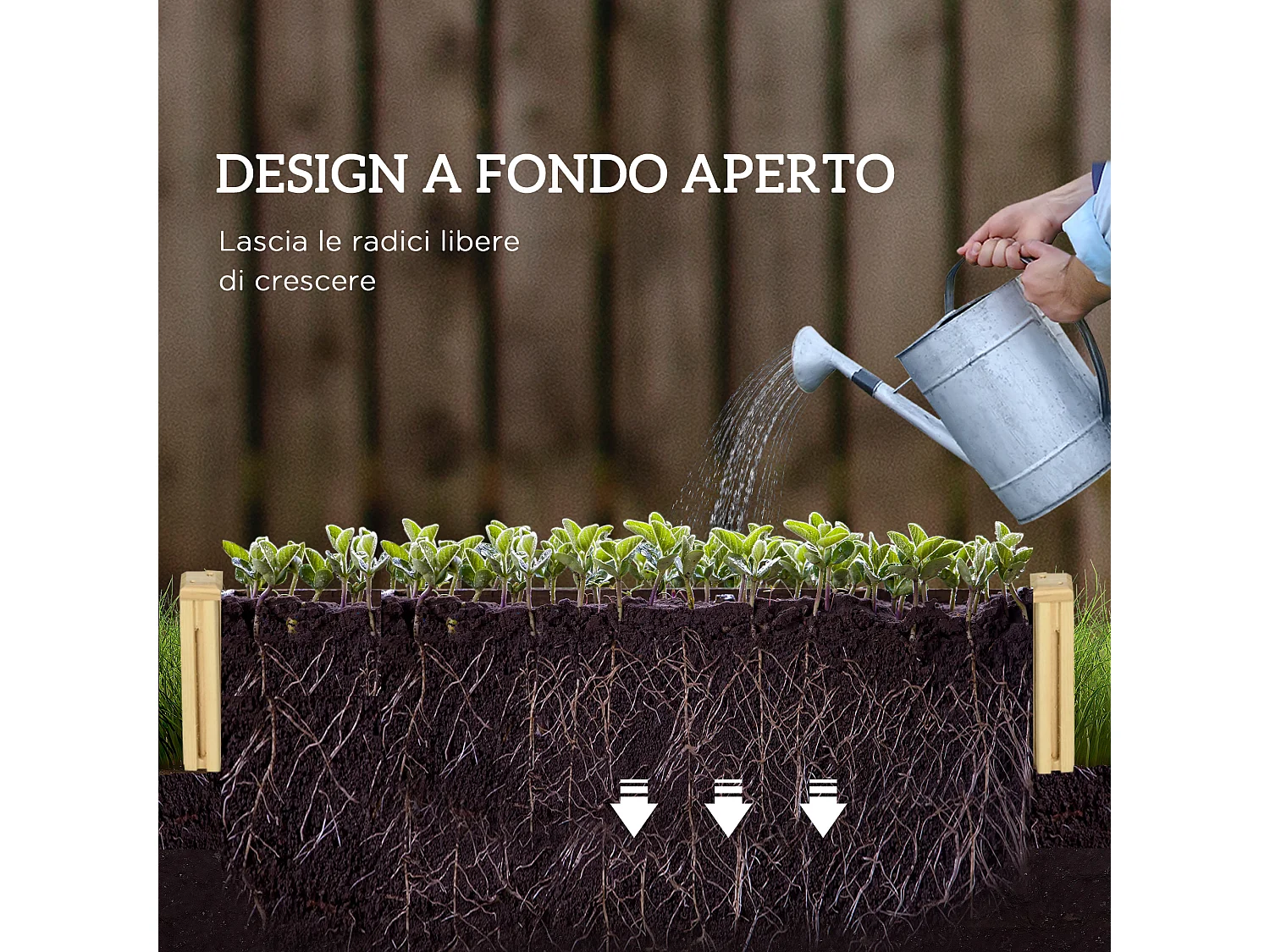 Fioriera con traliccio e fondo aperto in legno di abete 230x60x110 cm