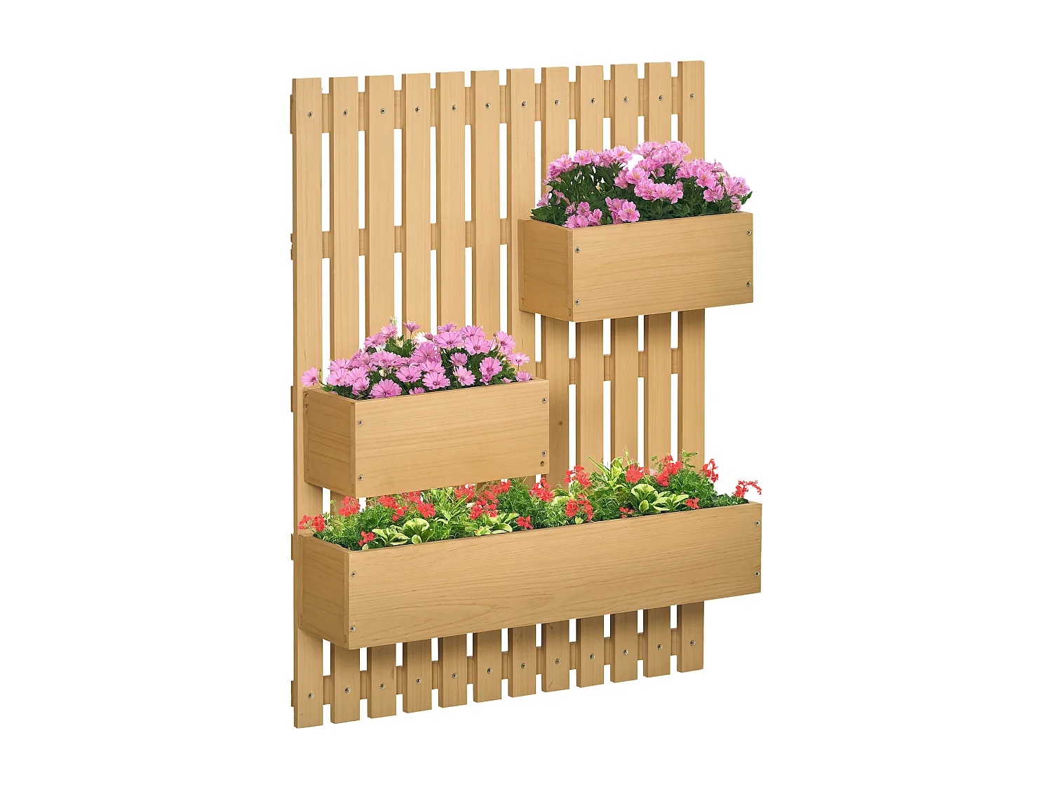 Fioriera da esterno verticale in legno con 3 vasi rimovibili