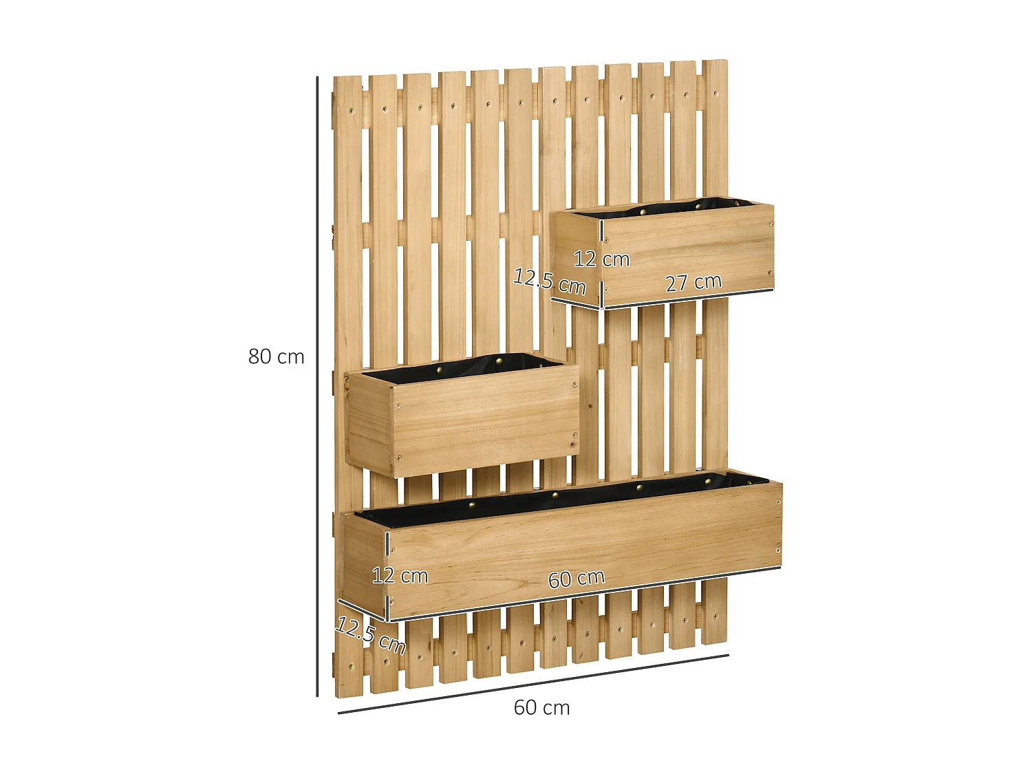 Fioriera da esterno verticale in legno con 3 vasi rimovibili