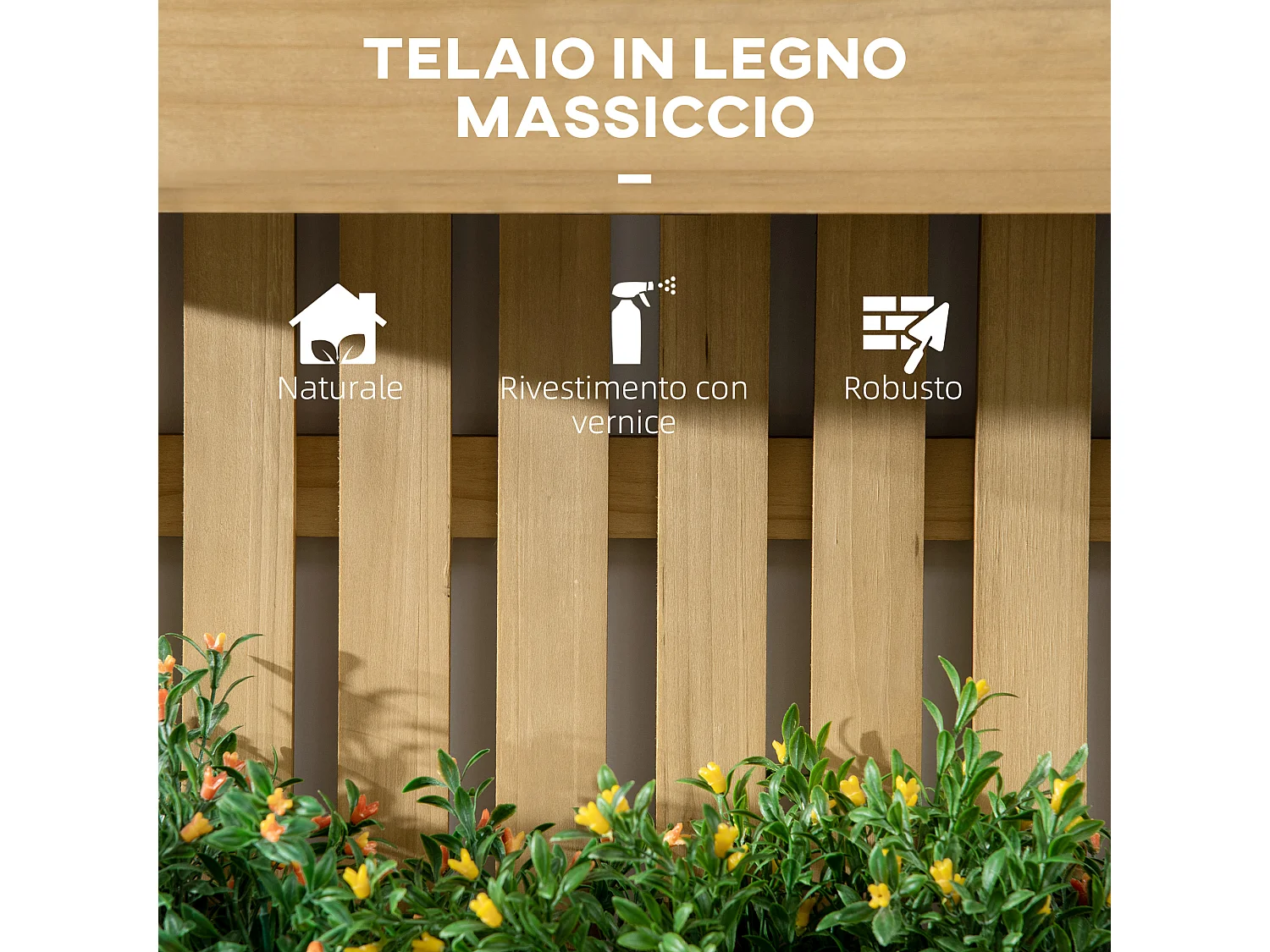 Fioriera da esterno verticale in legno con 3 vasi rimovibili