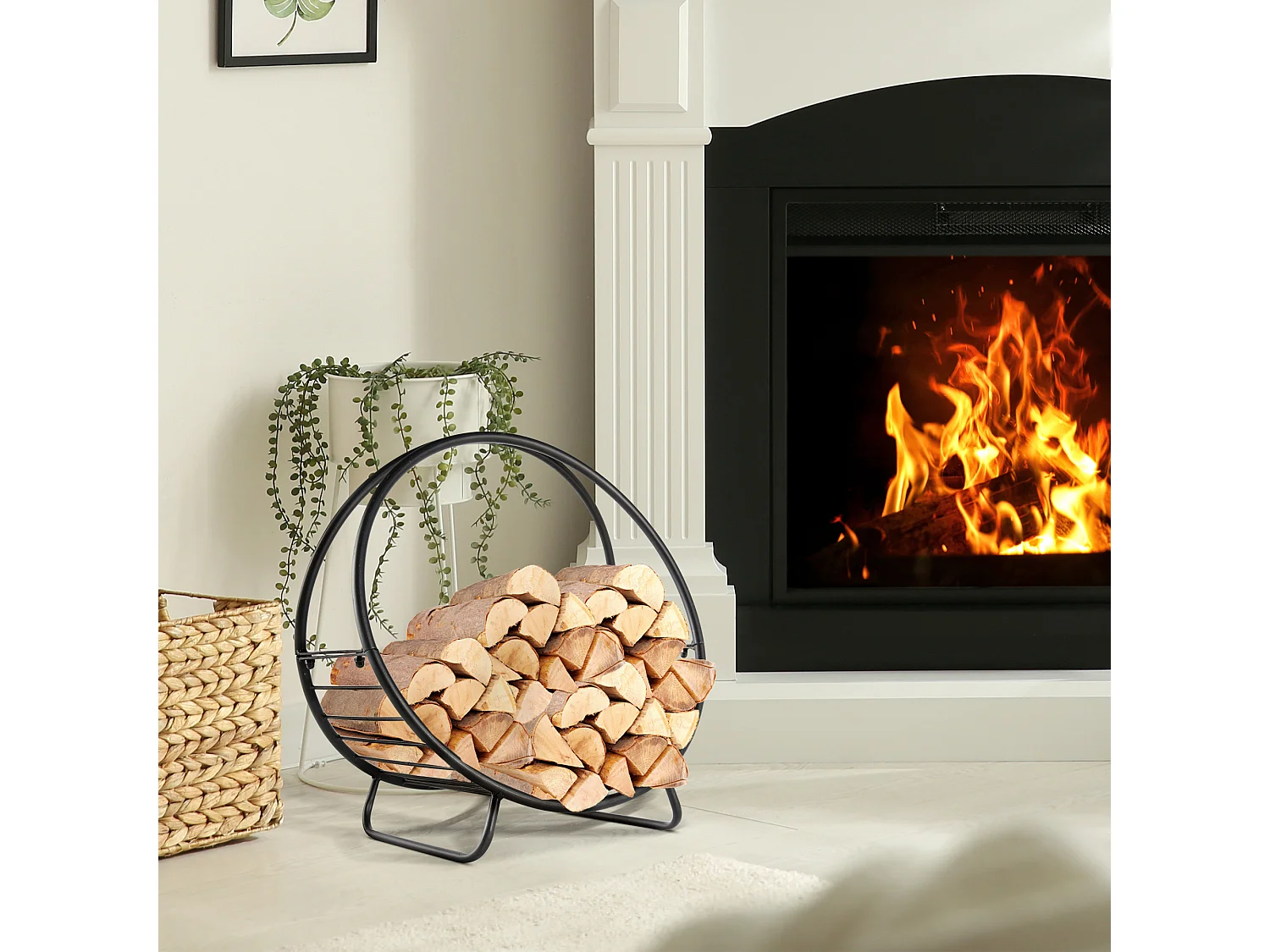 Portalegna in metallo per interni ed esterni con forma a cesto