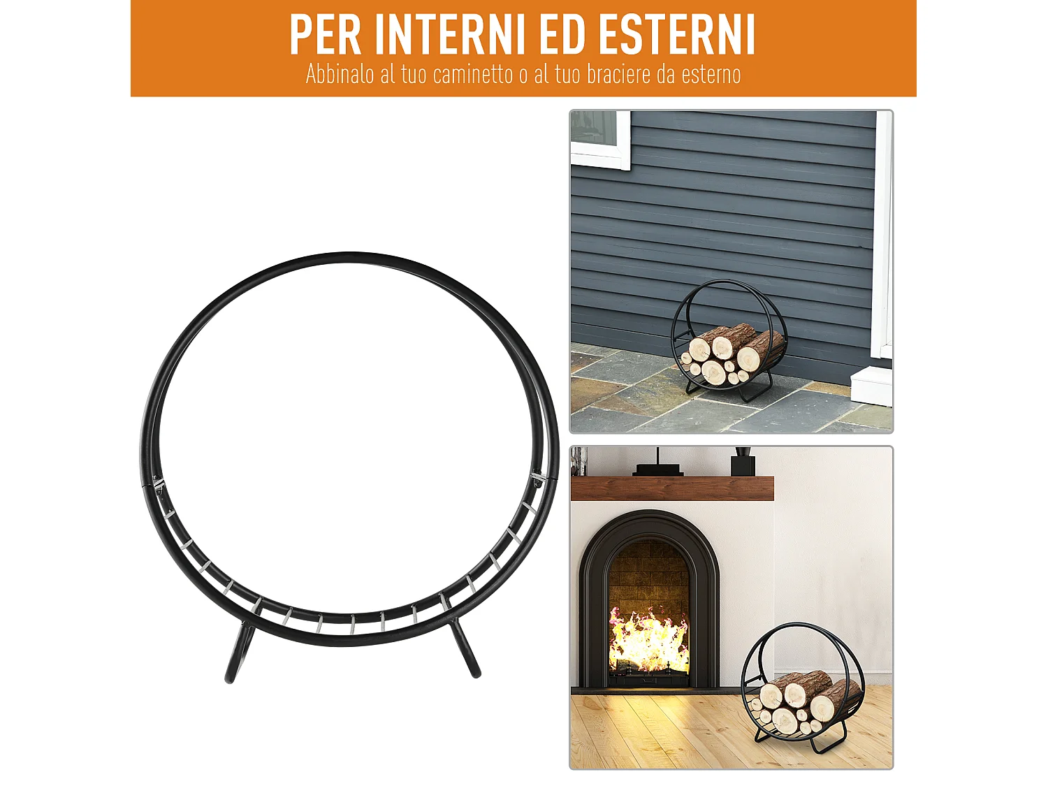 Portalegna in metallo per interni ed esterni con forma a cesto