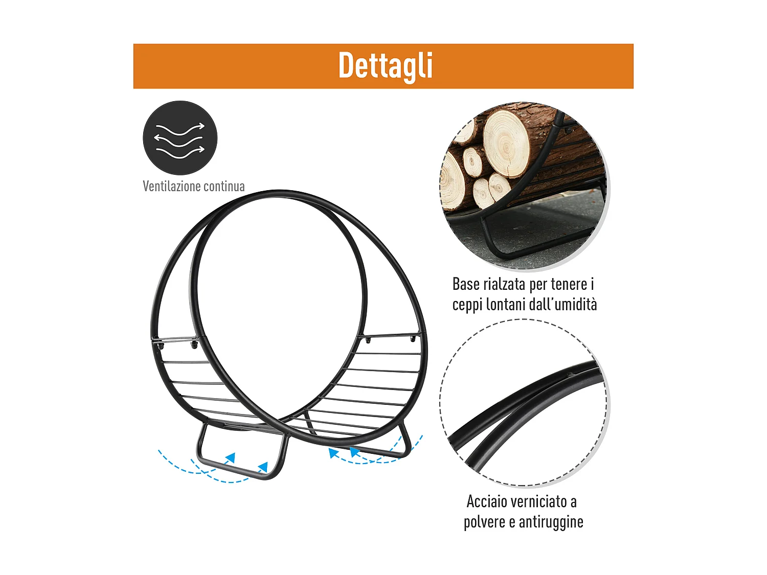 Portalegna in metallo per interni ed esterni con forma a cesto
