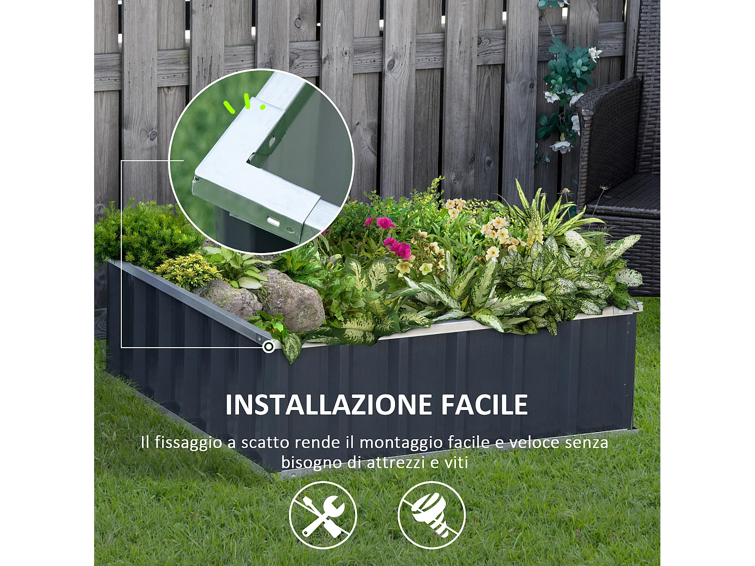 Letto per orto in acciaio fondo aperto montaggio a scatto