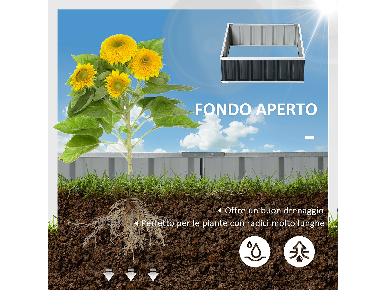 Letto per orto in acciaio fondo aperto montaggio a scatto