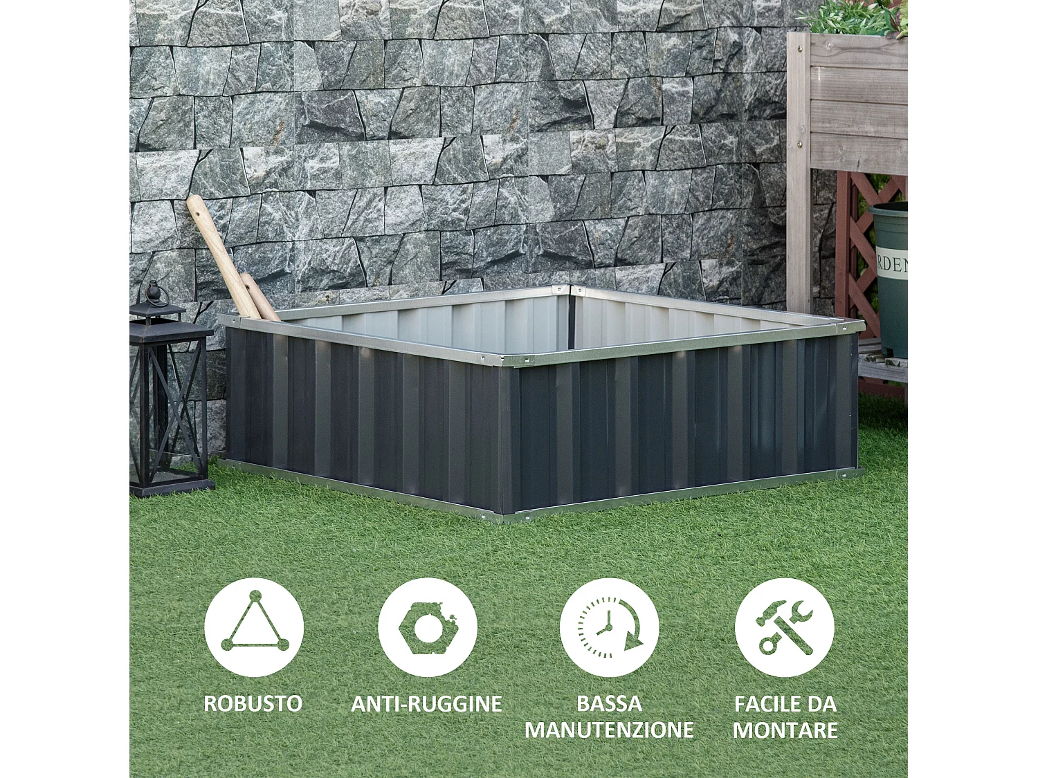 Letto per orto in acciaio fondo aperto montaggio a scatto