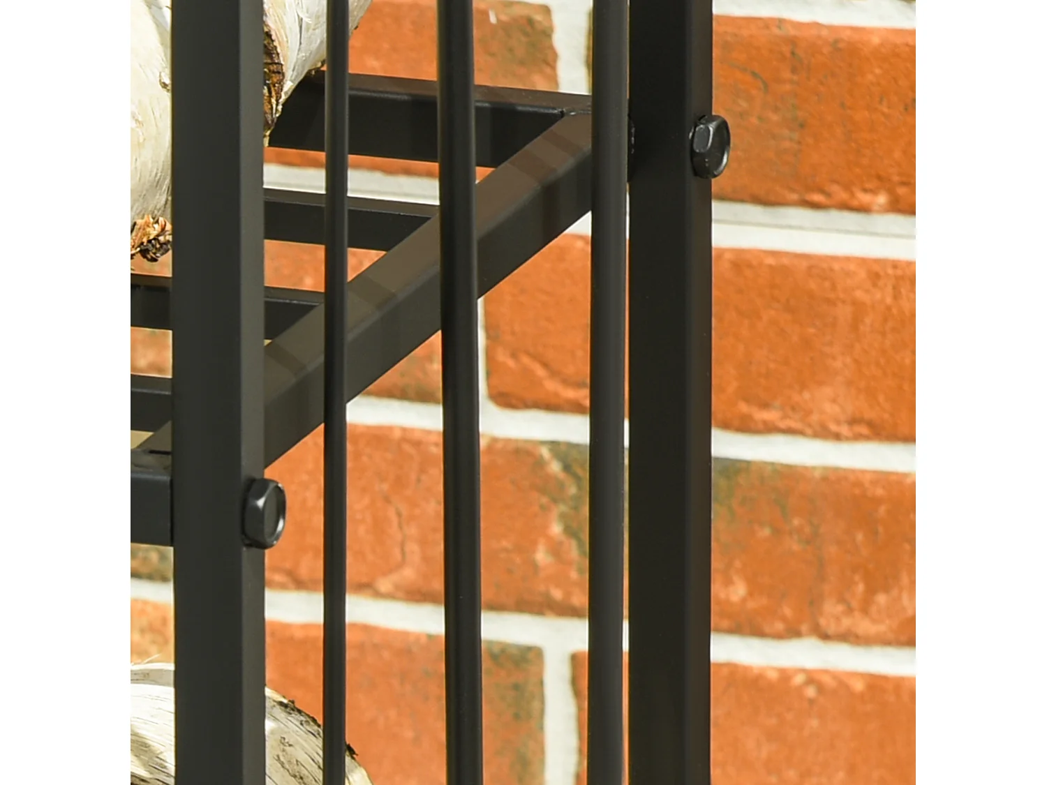 Portalegna per camino a 2 ripiani in metallo con accessori nero