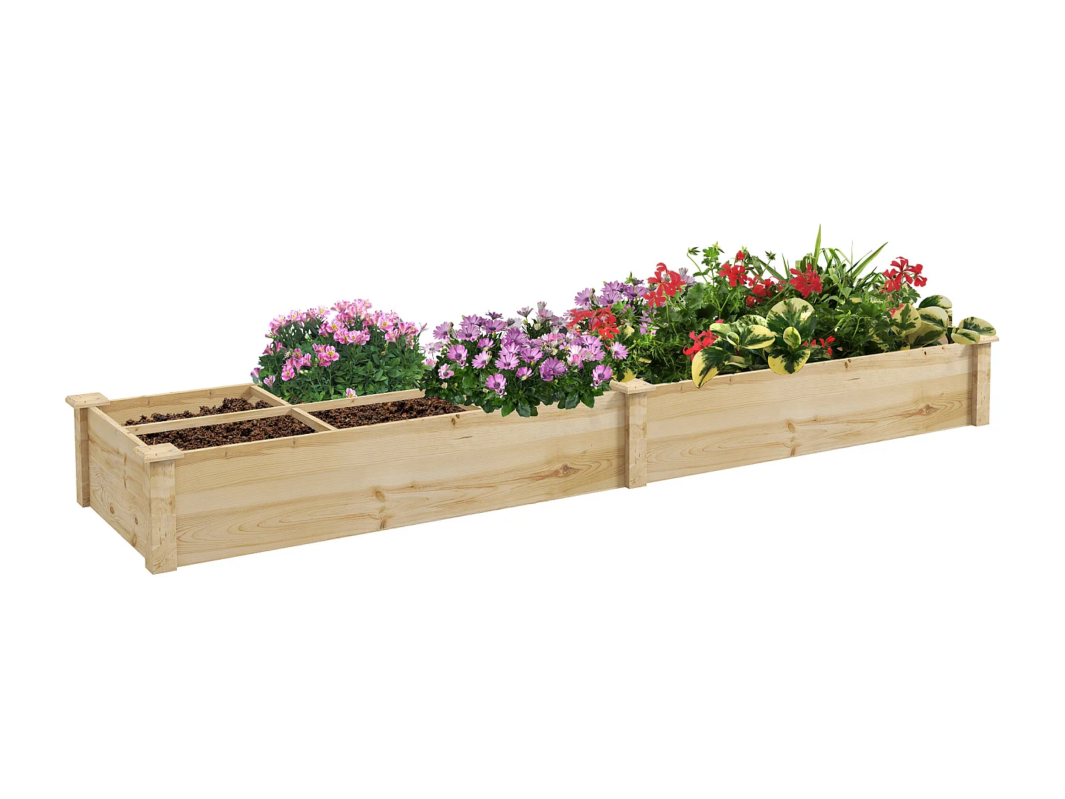 Letto per orto con divisorio e fondo aperto 237x60x25cm legno naturale