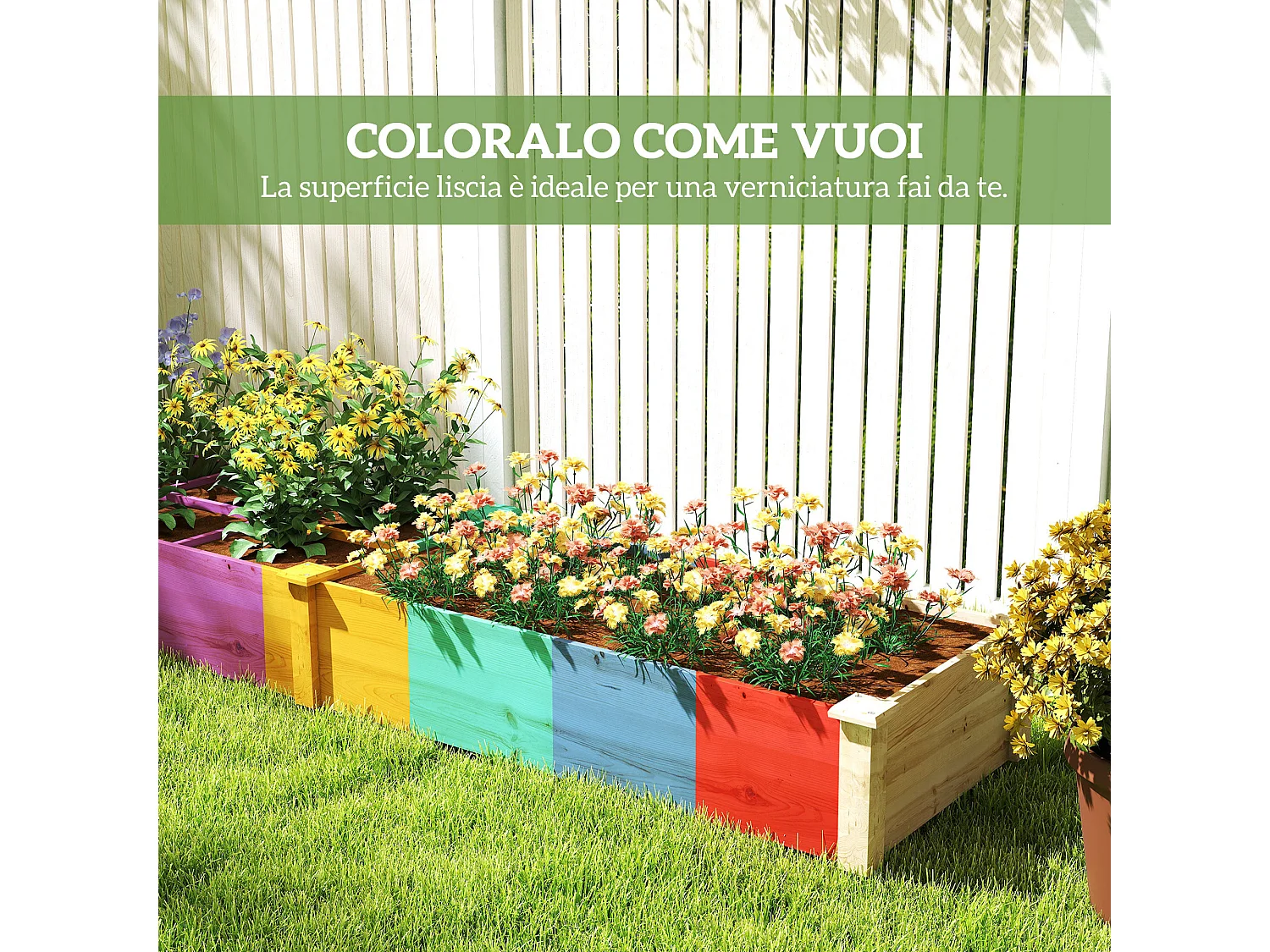 Letto per orto con divisorio e fondo aperto 237x60x25cm legno naturale