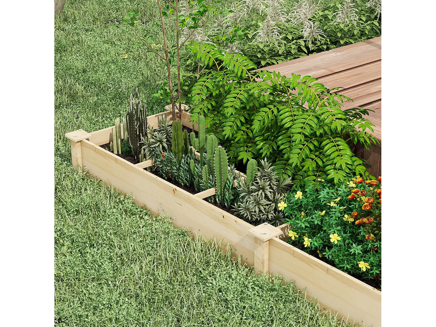 Letto per orto con divisorio e fondo aperto 237x60x25cm legno naturale