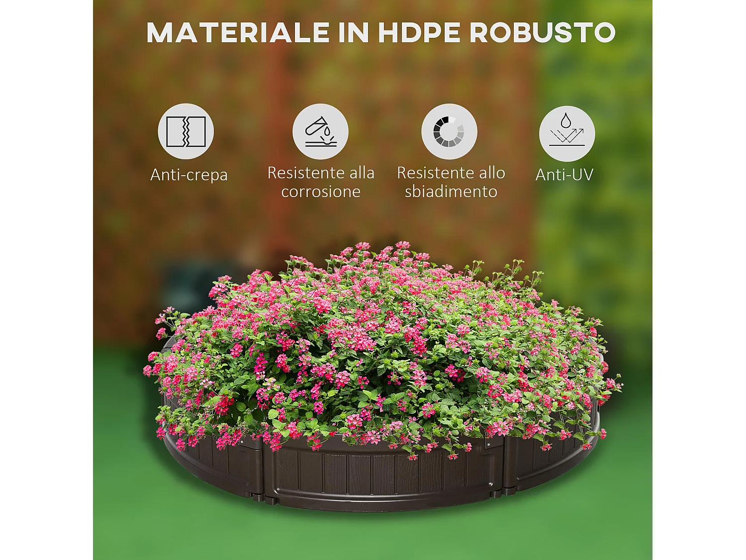 Letto per orto rialzato in hdpe fioriera esterna ø123x21cm