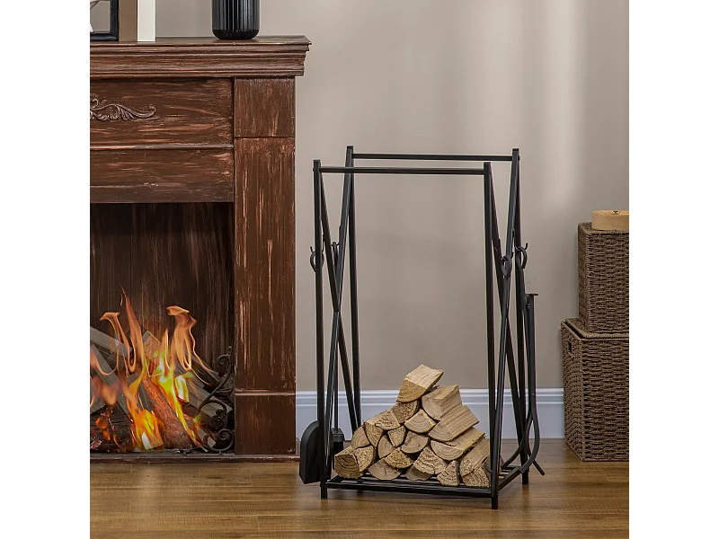 Porta legna da esterno e interno 4 attrezzi per camino inclusi
