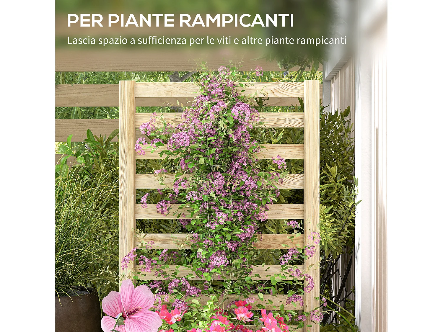 Fioriera con traliccio e fondo aperto in legno di abete 115x60x110 cm