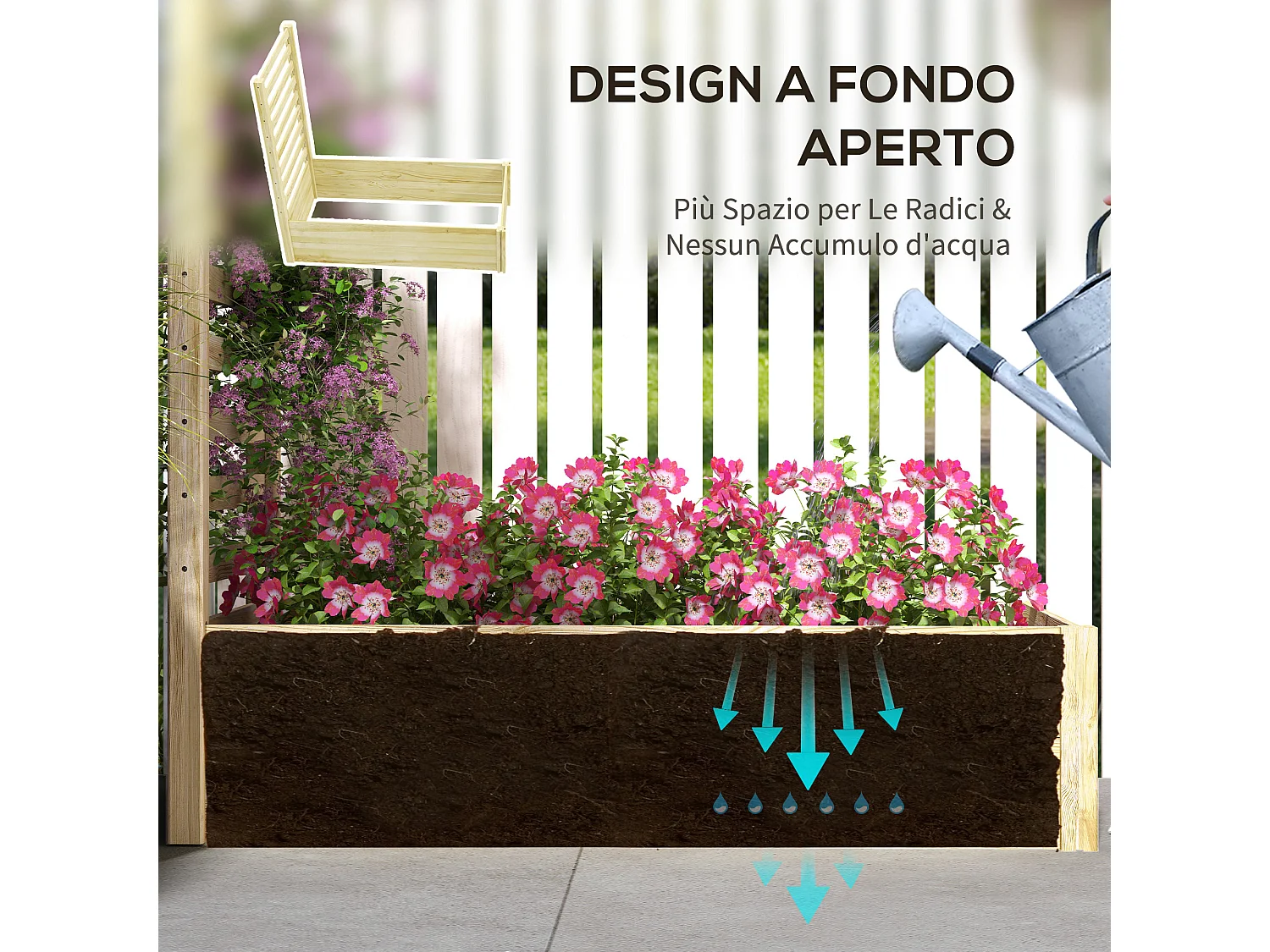 Fioriera con traliccio e fondo aperto in legno di abete 115x60x110 cm