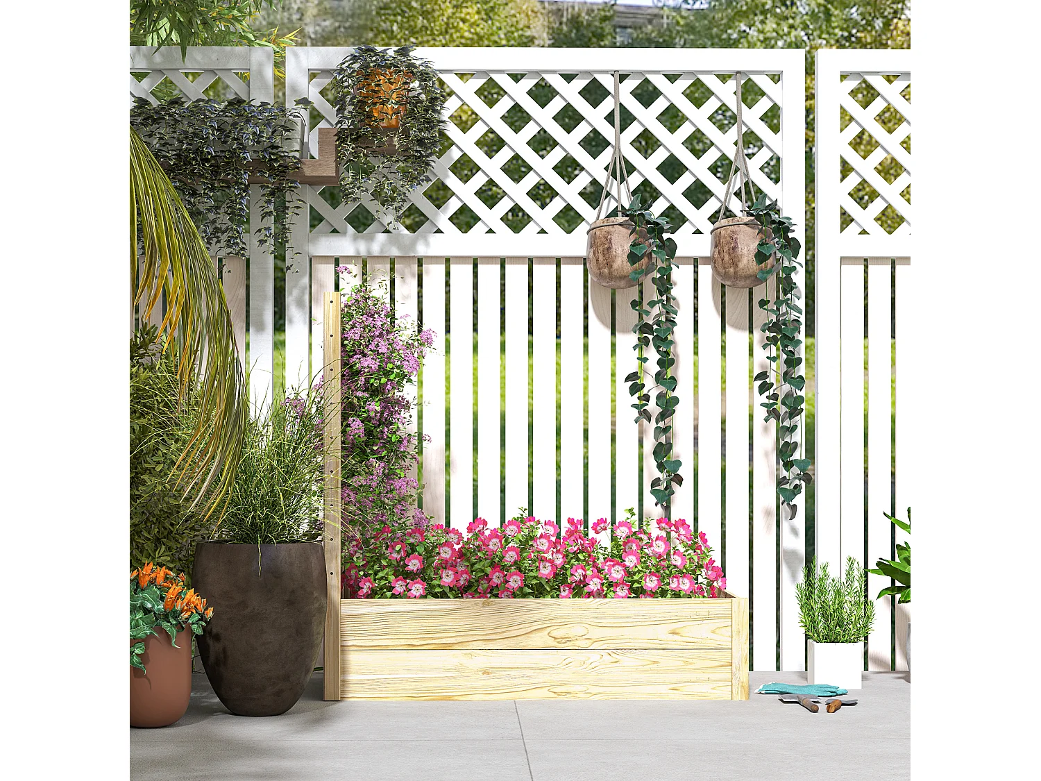 Fioriera con traliccio e fondo aperto in legno di abete 115x60x110 cm