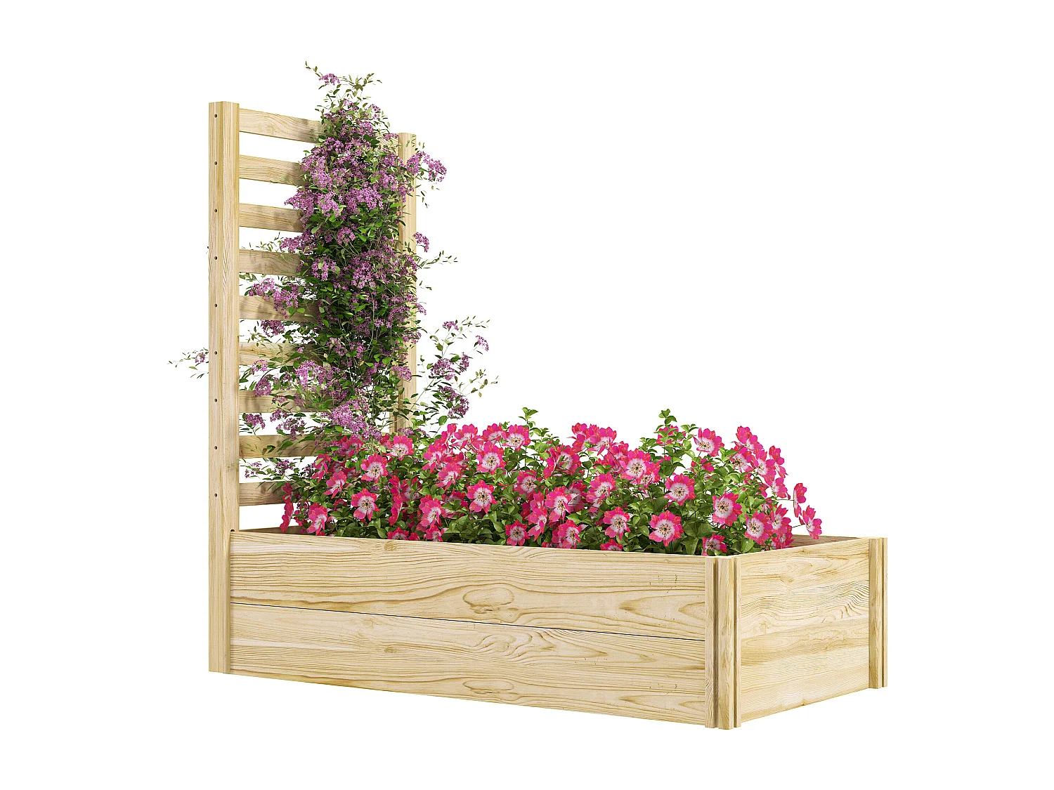 Fioriera con traliccio e fondo aperto in legno di abete 115x60x110 cm