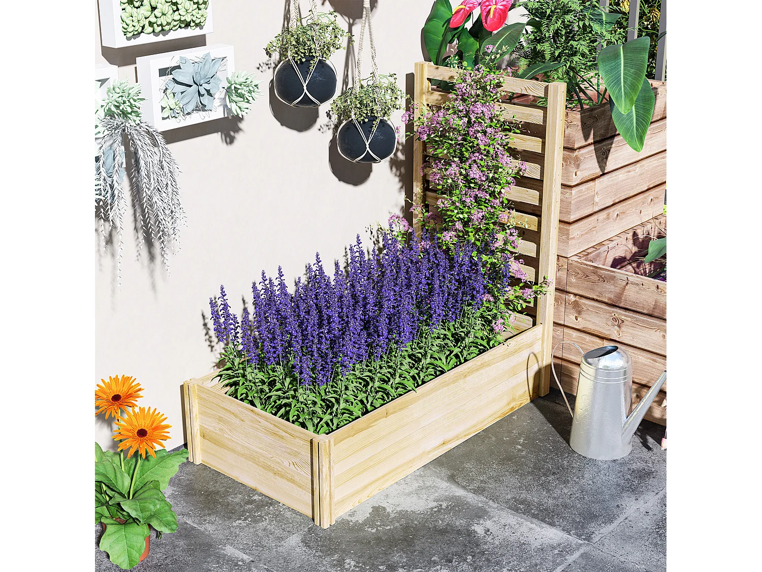 Fioriera con traliccio e fondo aperto in legno di abete 115x60x110 cm