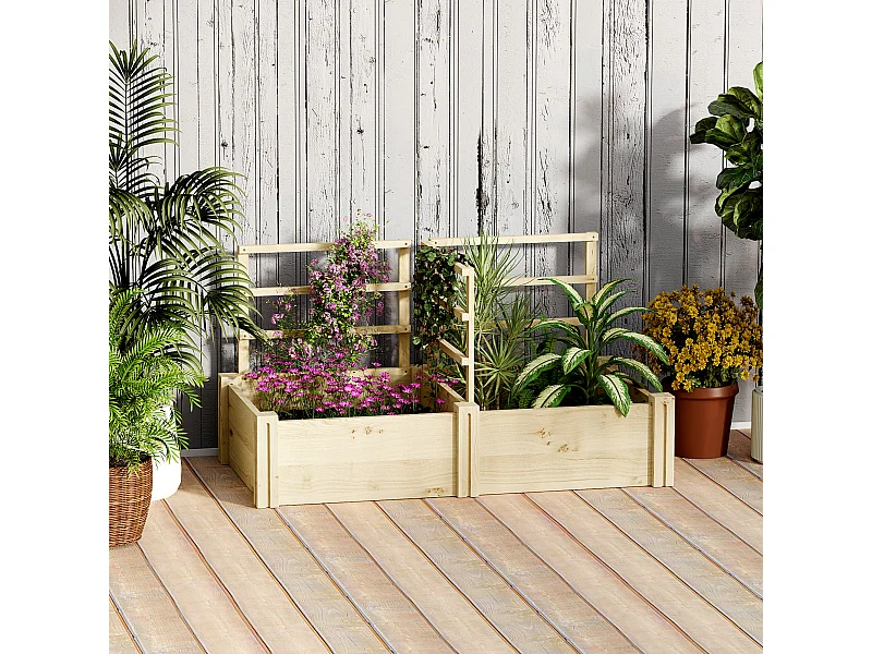 Letto per orto con 3 tralicci e 2 fioriere con fondo aperto in legno