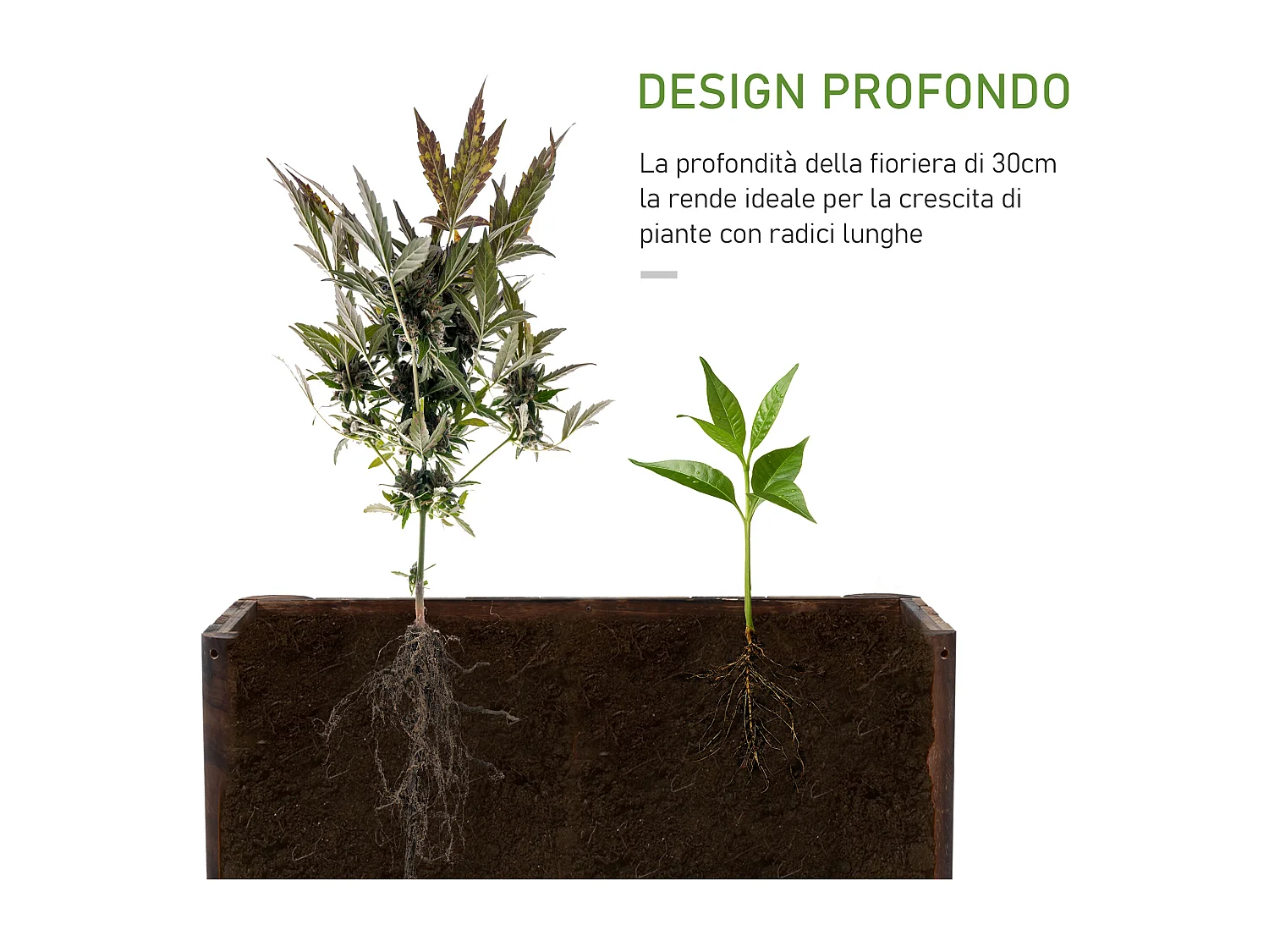 Fioriera vaso per piante box rettangolare in legno di abete