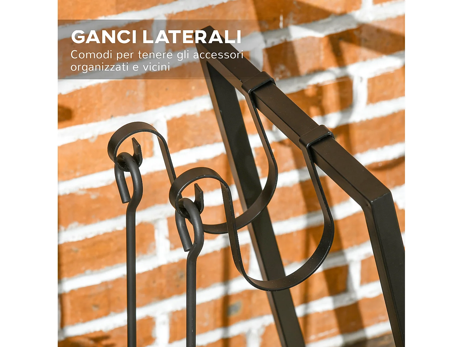 Portalegna con ganci da esterno e interno in acciaio nero