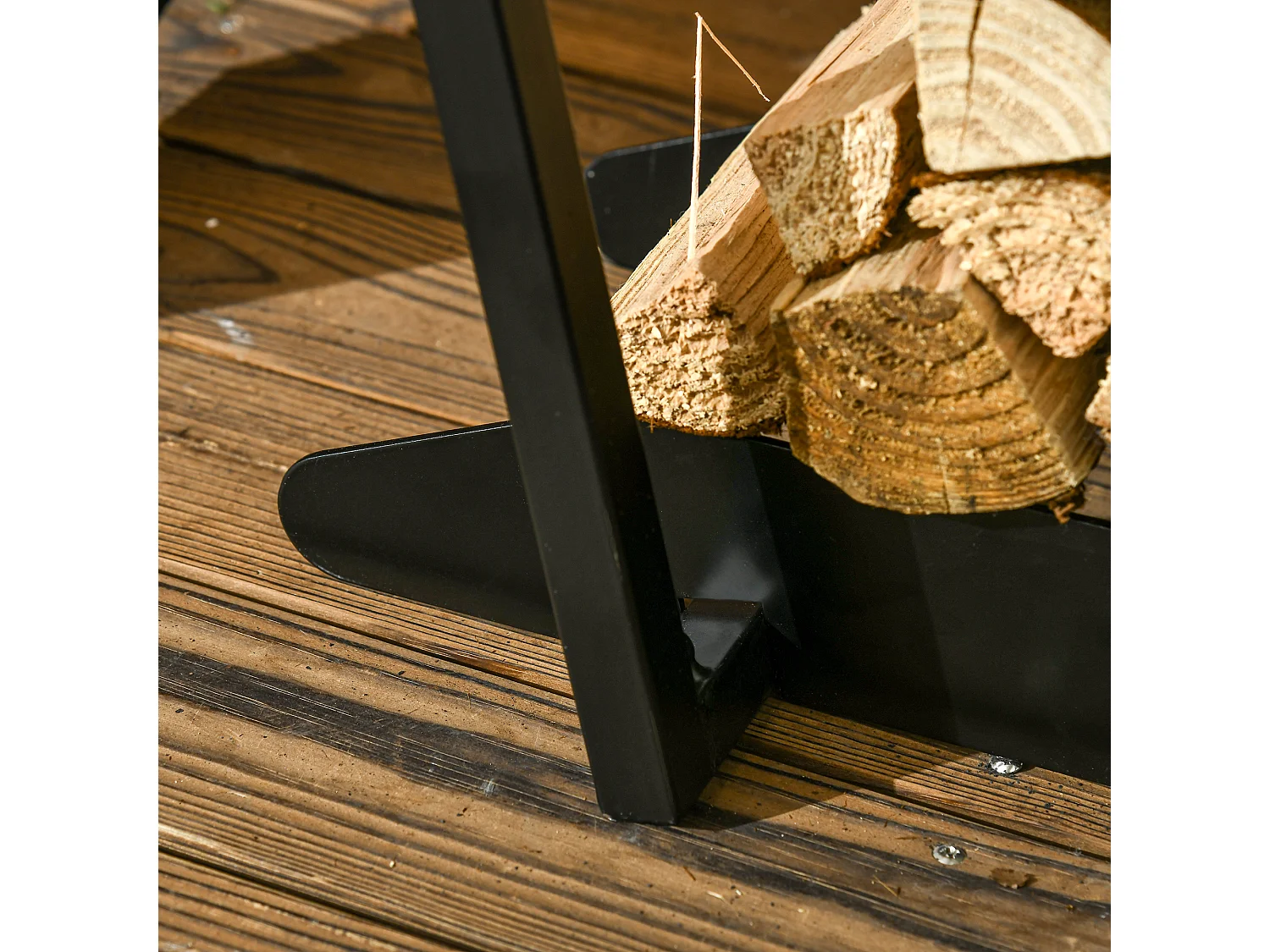 Portalegna con ganci da esterno e interno in acciaio nero