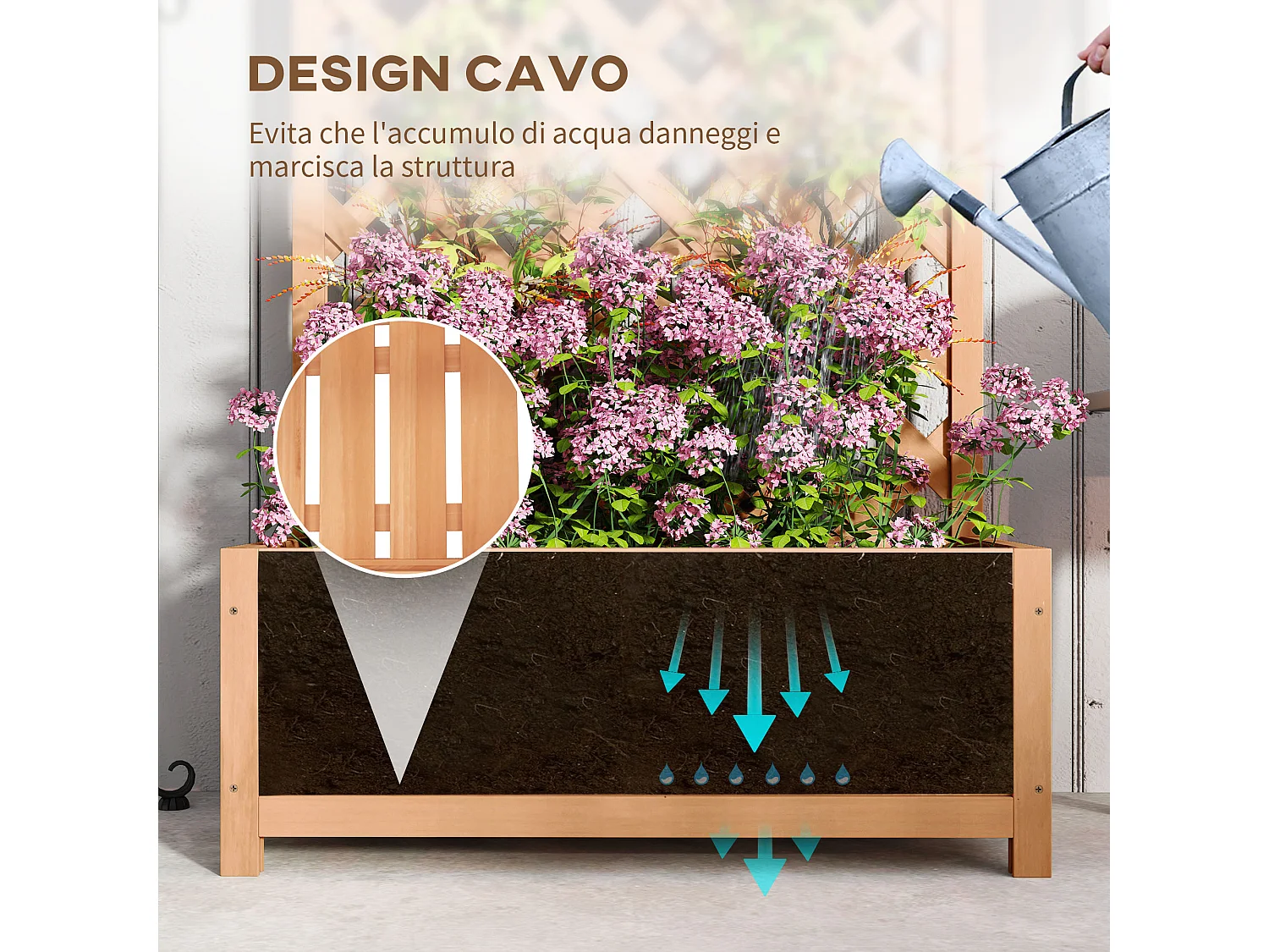 Fioriera con traliccio per rampicanti in legno di abete marrone