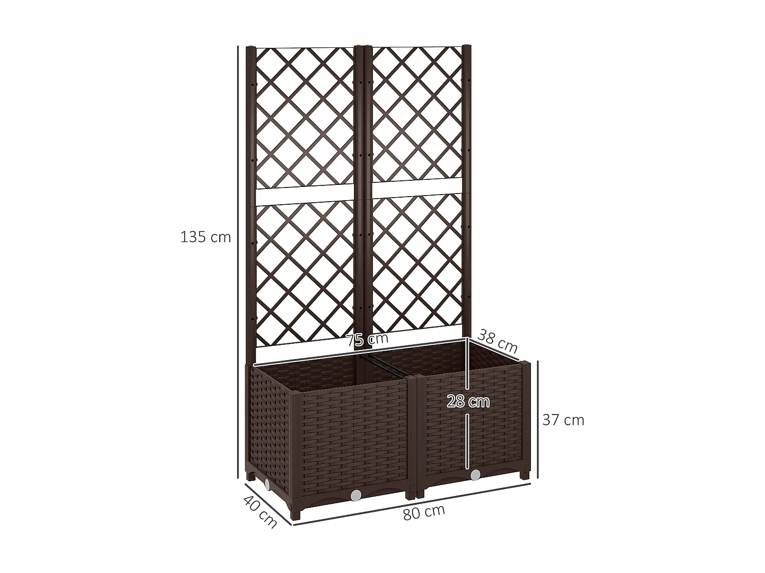 Fioriera per esterno con traliccio per rampicanti 80x40x135 cm marrone