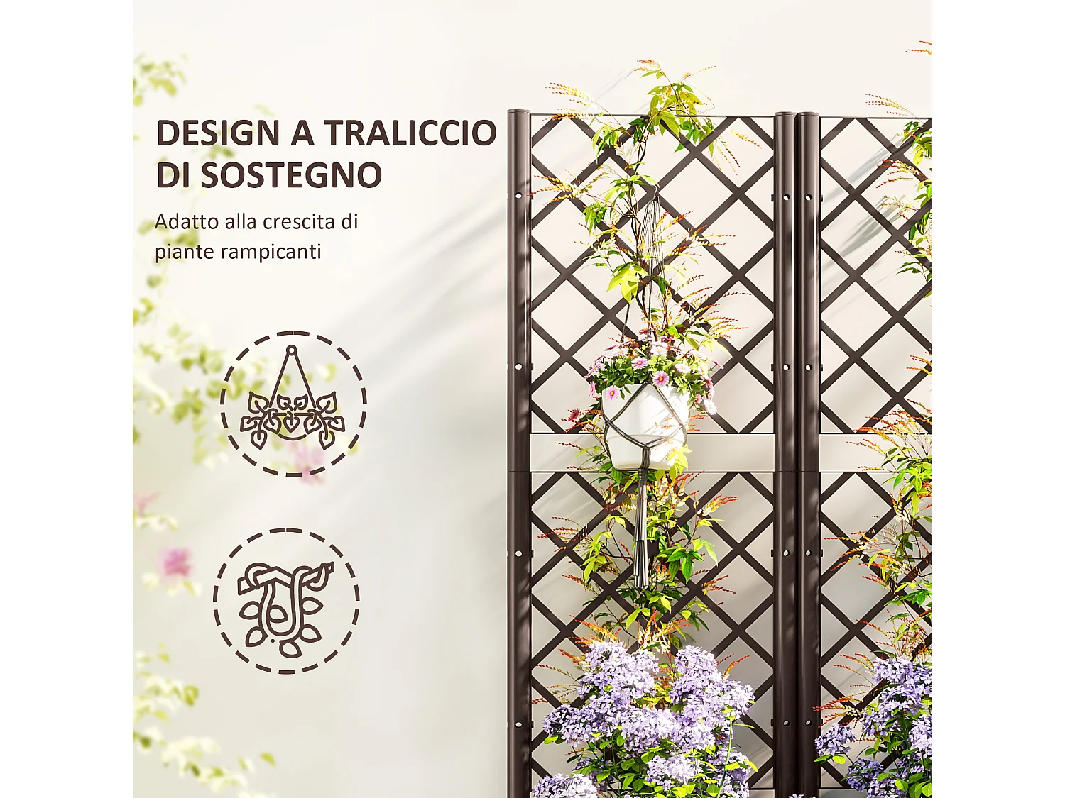 Fioriera per esterno con traliccio per rampicanti 80x40x135 cm marrone