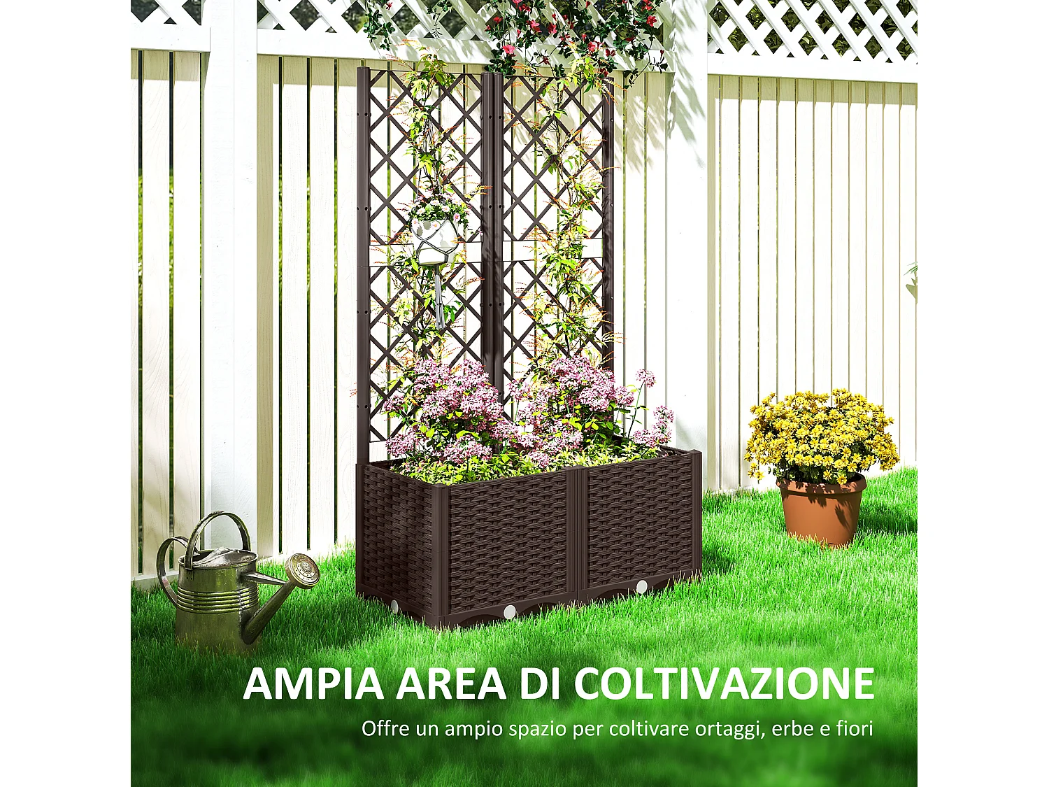 Fioriera per esterno con traliccio per rampicanti 80x40x135 cm marrone