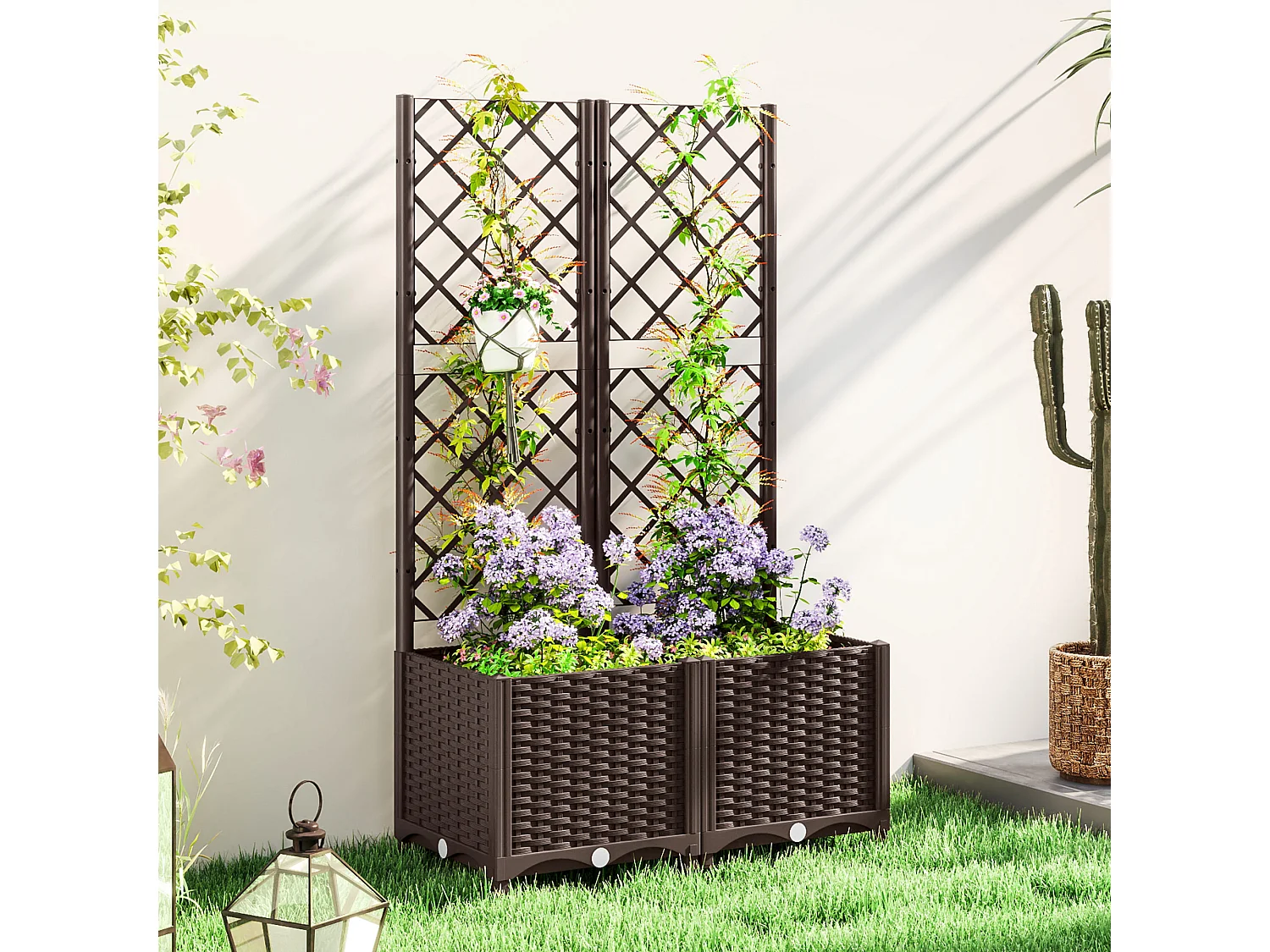 Fioriera per esterno con traliccio per rampicanti 80x40x135 cm marrone