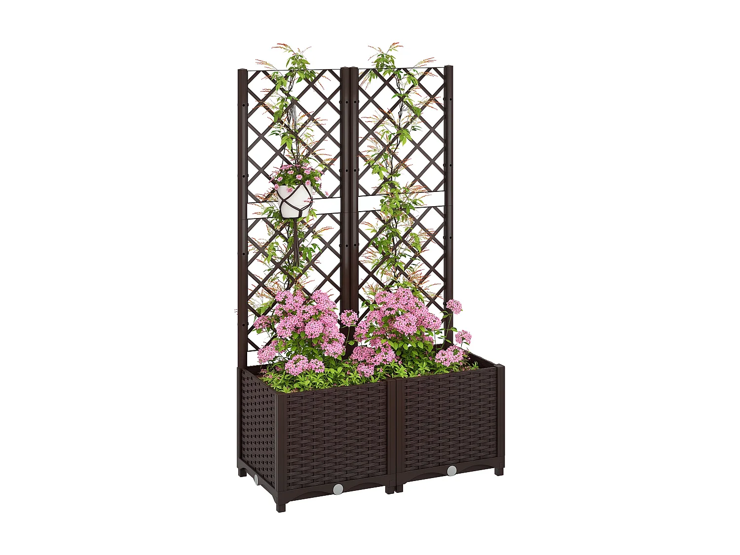 Fioriera per esterno con traliccio per rampicanti 80x40x135 cm marrone