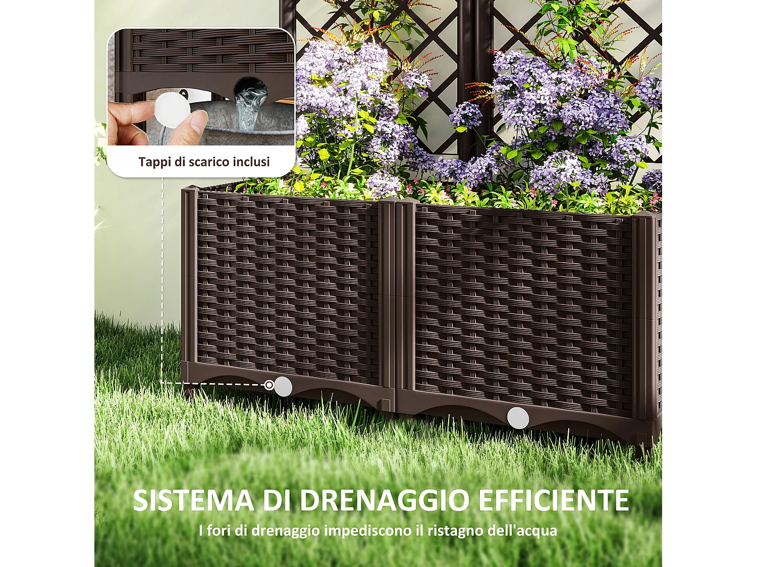 Fioriera per esterno con traliccio per rampicanti 80x40x135 cm marrone