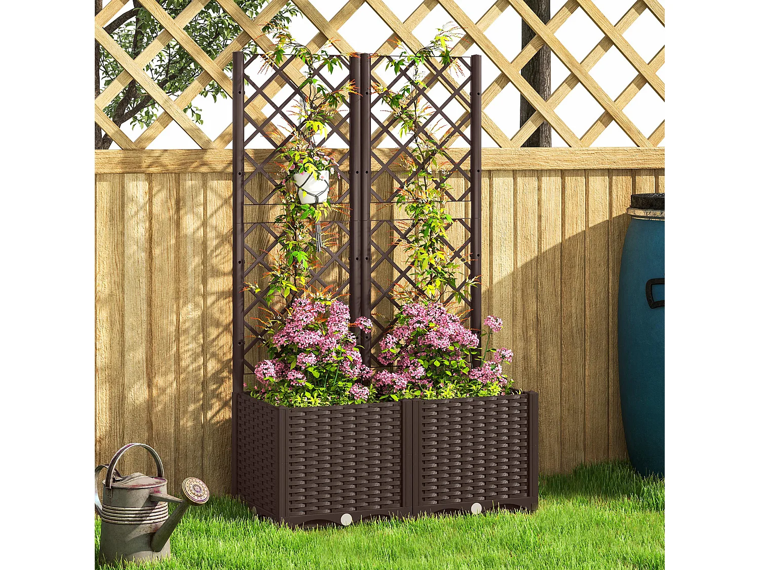 Fioriera per esterno con traliccio per rampicanti 80x40x135 cm marrone
