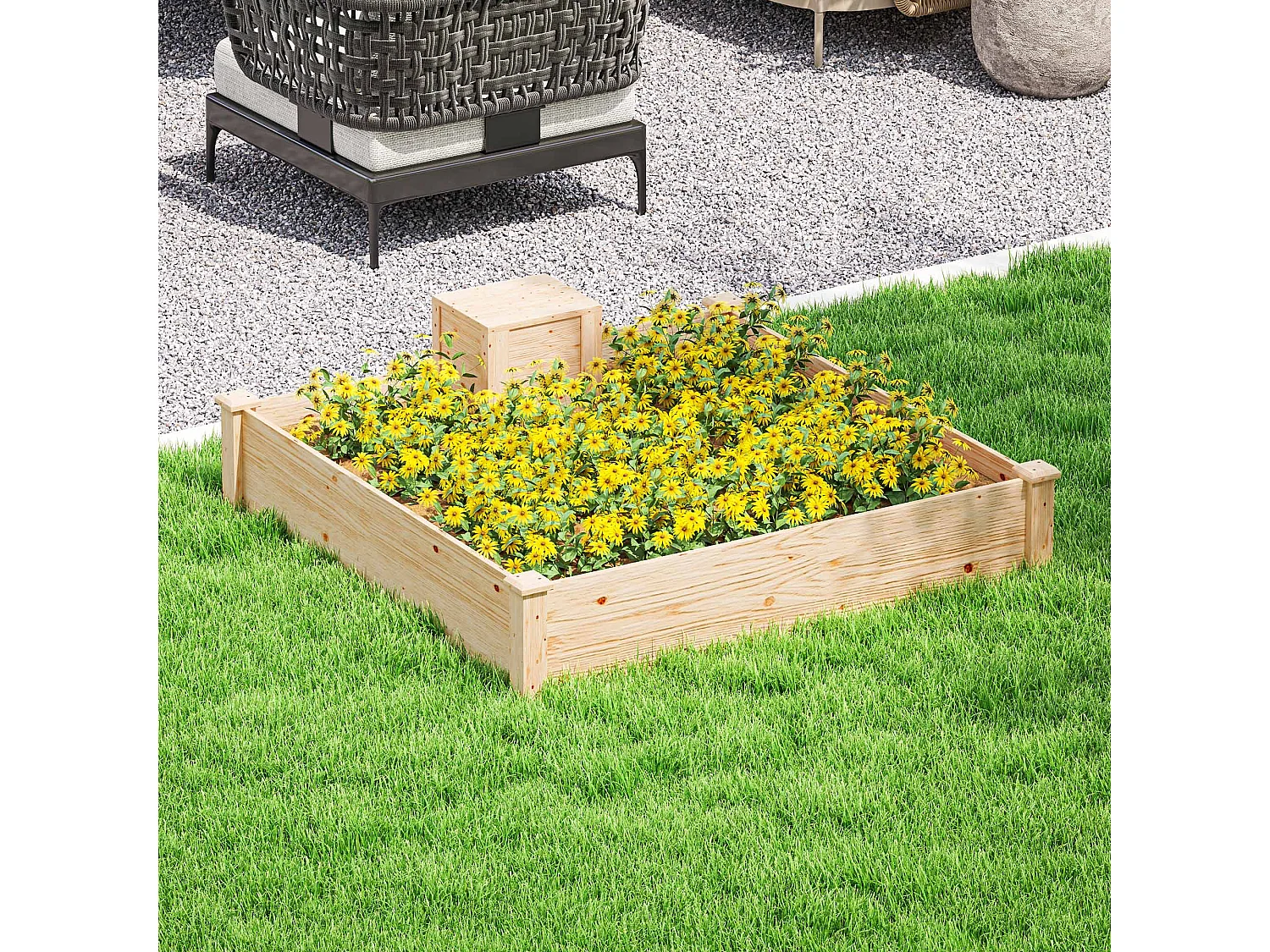 Fioriera da esterno con compostiera e fondo aperto in legno di abete