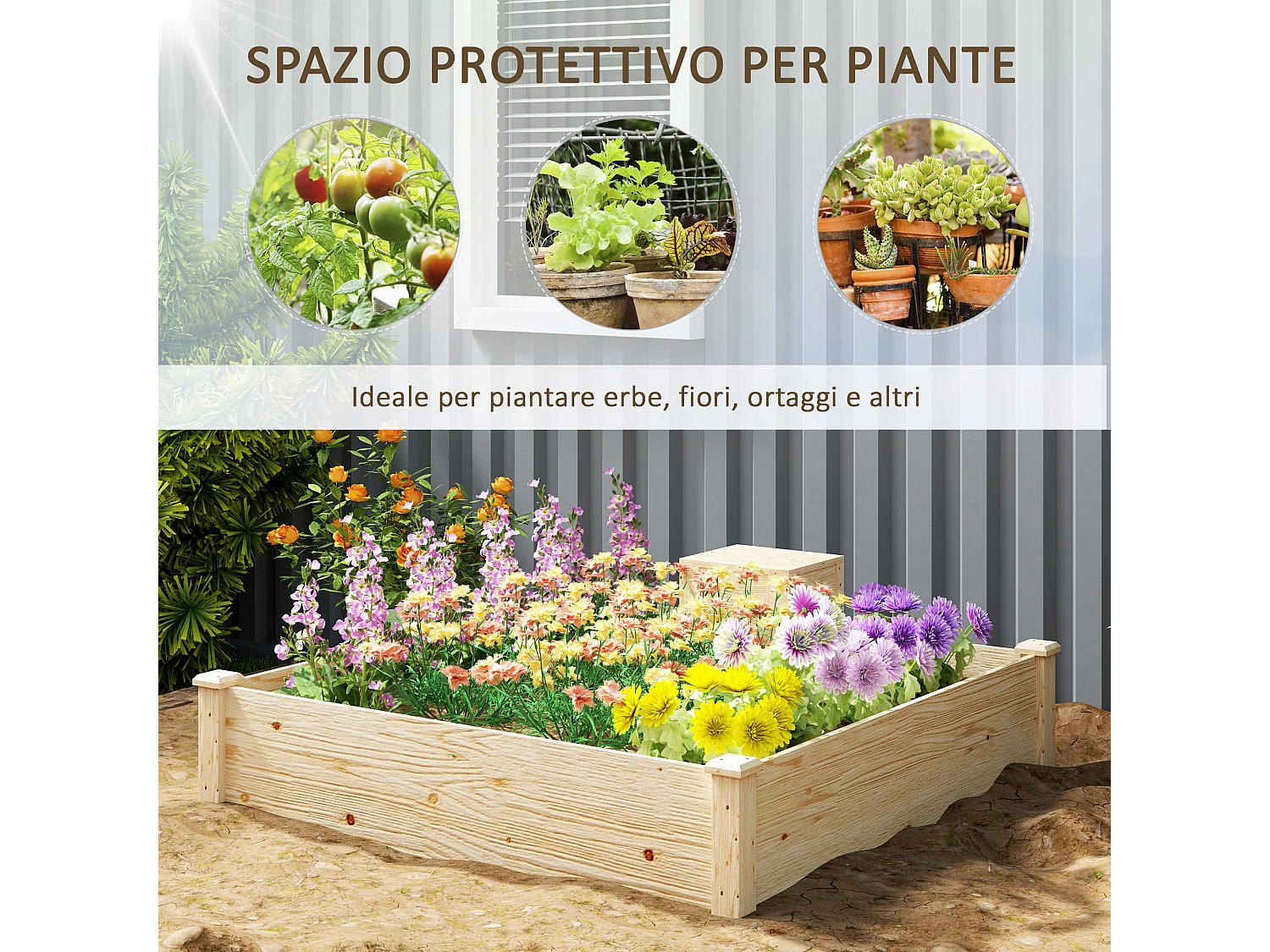 Fioriera da esterno con compostiera e fondo aperto in legno di abete