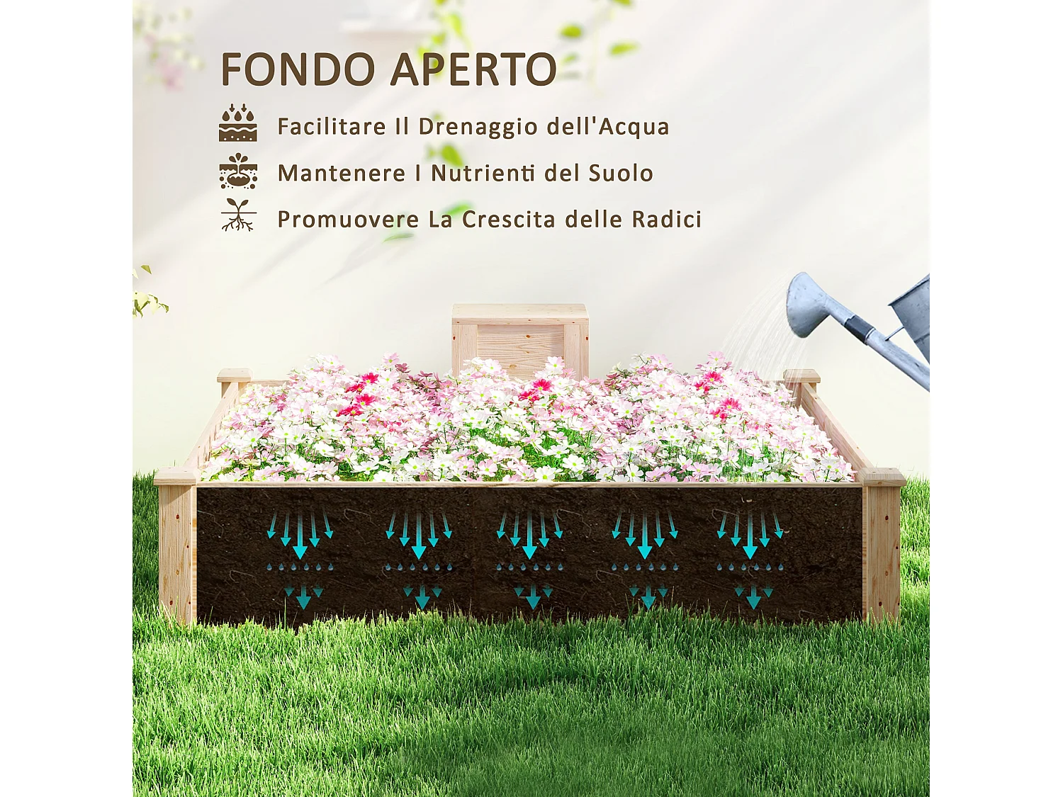 Fioriera da esterno con compostiera e fondo aperto in legno di abete