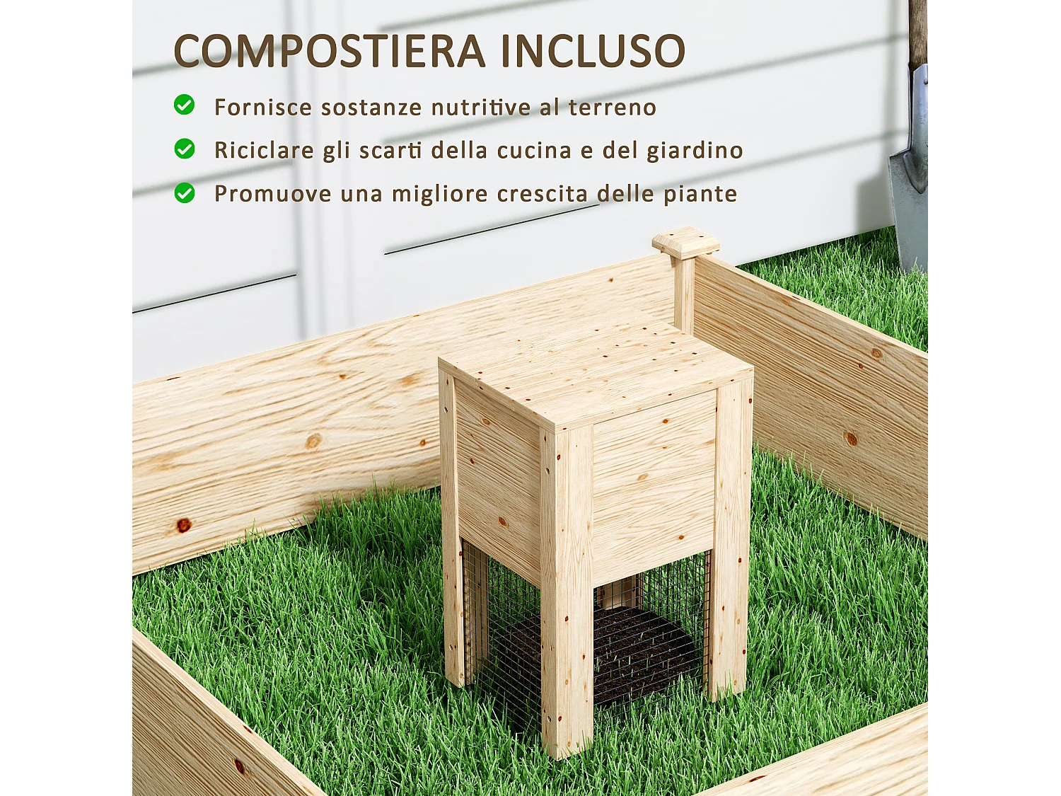 Fioriera da esterno con compostiera e fondo aperto in legno di abete