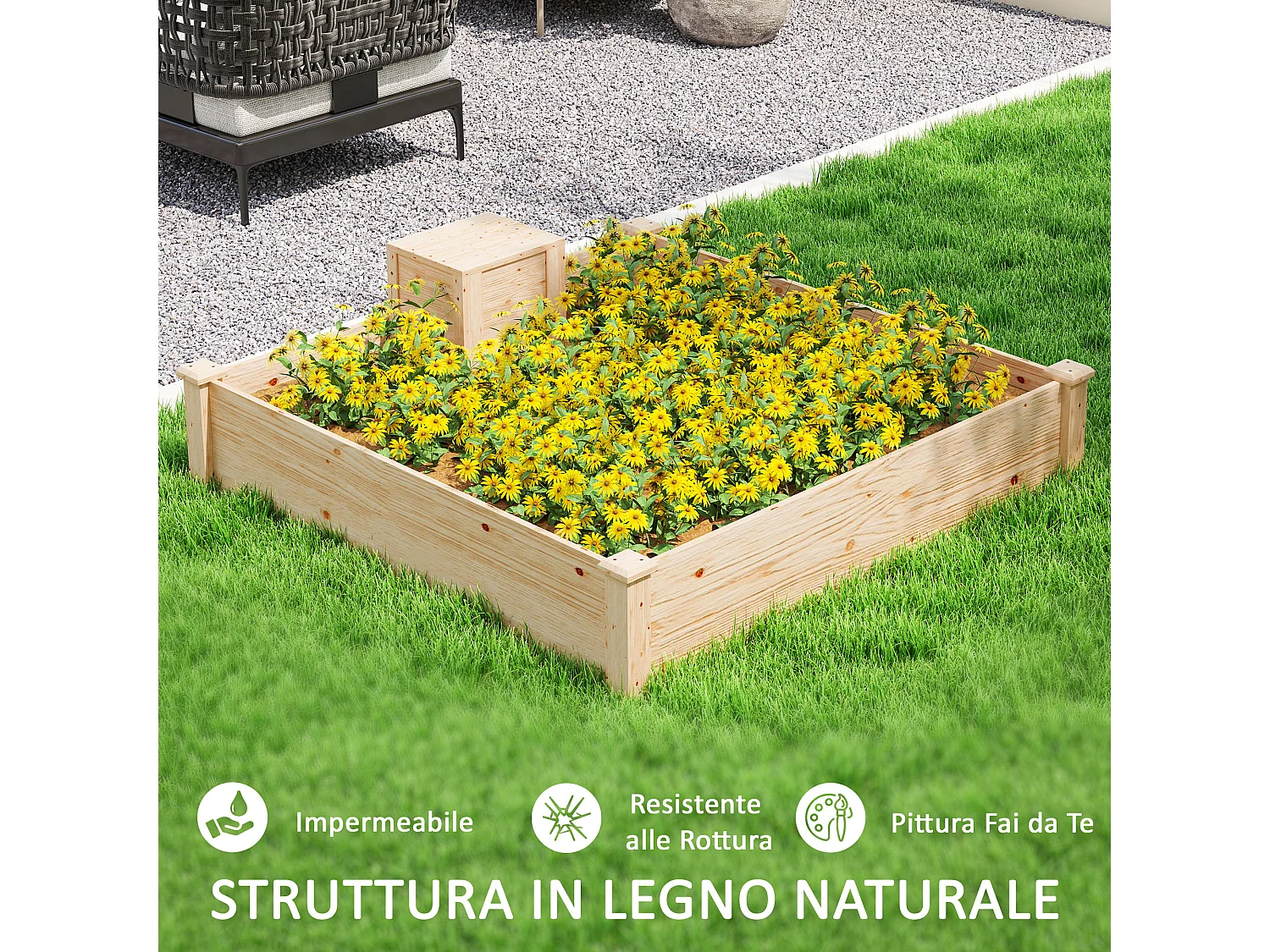 Fioriera da esterno con compostiera e fondo aperto in legno di abete